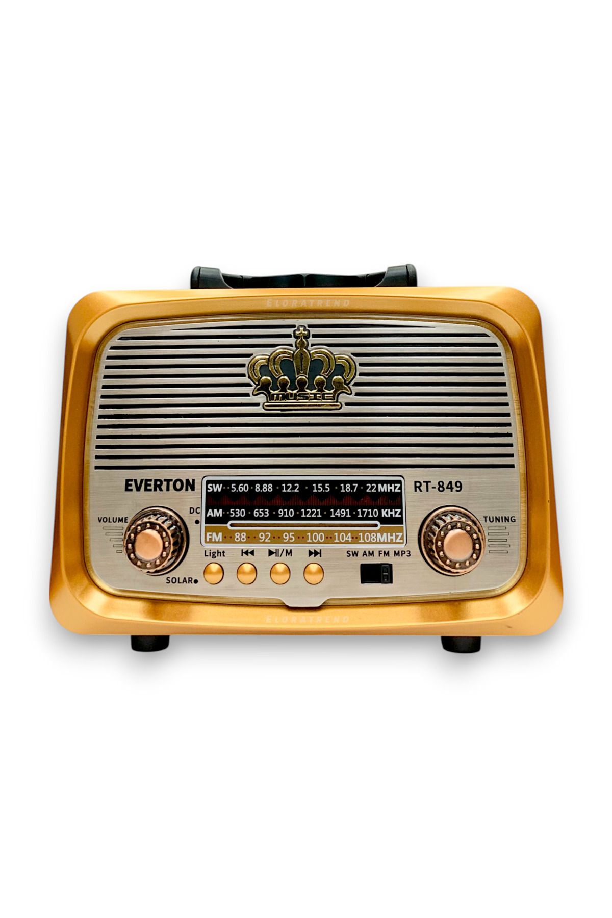 Eloratrend RT-849 Güneş Panelli LED Işıklı Nostaljik Radyo – Bluetooth, USB, SD Kart Destekli Müzik Kutusu