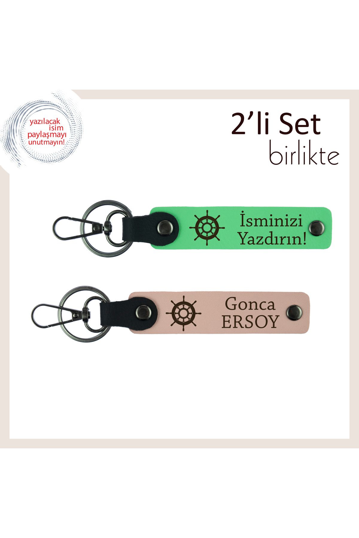 Miaju Ortak Yolda Yürüyenlere, Gemi Dümeni Simgeli Deri Anahtarlık Seti, Fıstık Yeşil-Yavru Ağzı
