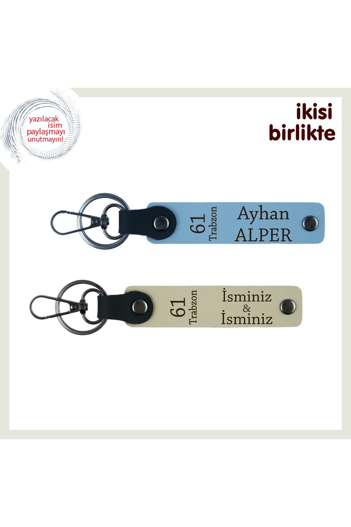 Miaju Evlilik Yıldönümüne Trabzonlu Dokunuş, 61 Temalı Anahtarlık 2'li Set, Gök Mavi-Sütlü Kahve