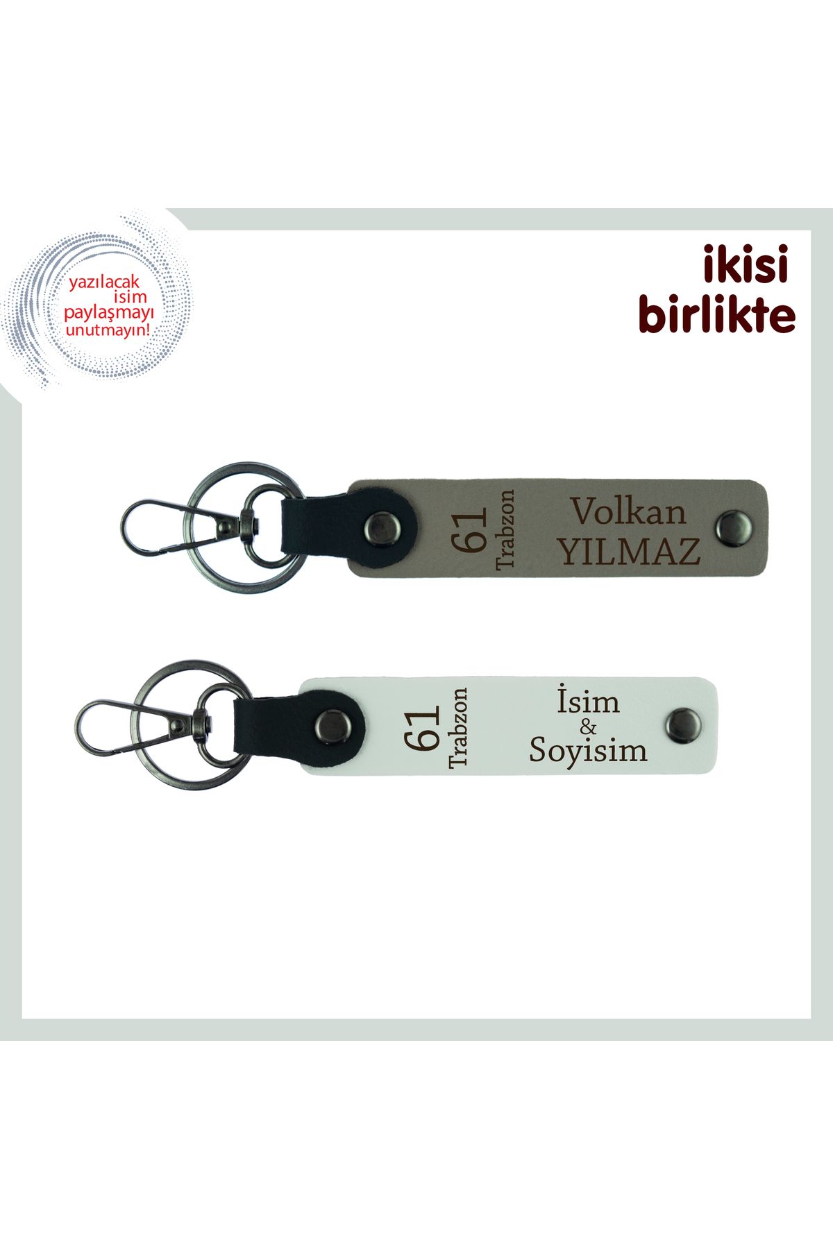 Miaju Trabzon'da Büyüyen Çocuğa Anlamlı Hatıra, Deri Anahtarlık Takımı, Adınızı Yazdırın, Kül Gri-Beyaz