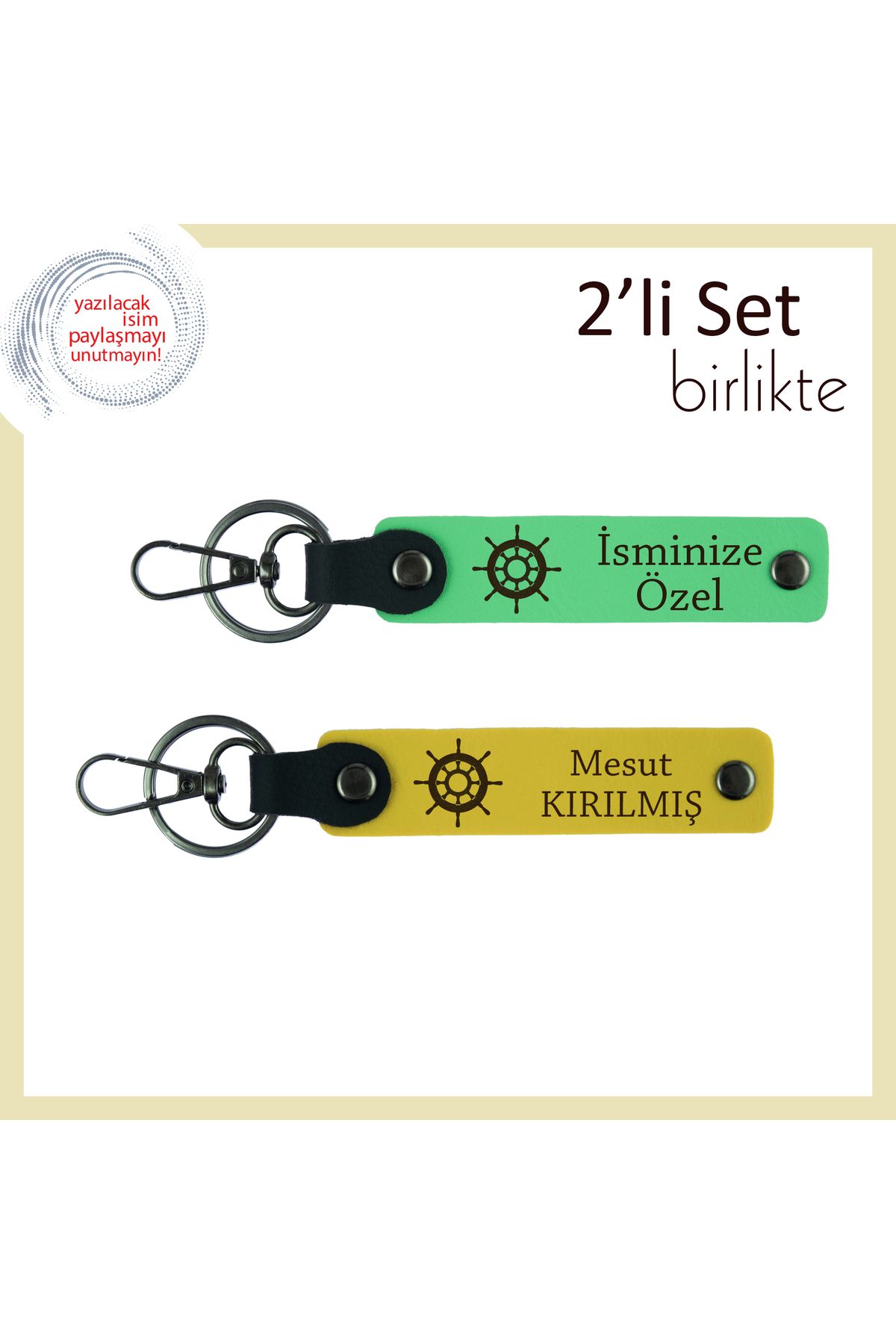 Miaju Yönü Olanlara Verilebilecek En Şık Hediye, Gemi Dümeni Temalı Set, İsme Özel, Fıstık Yeşil-Sarı
