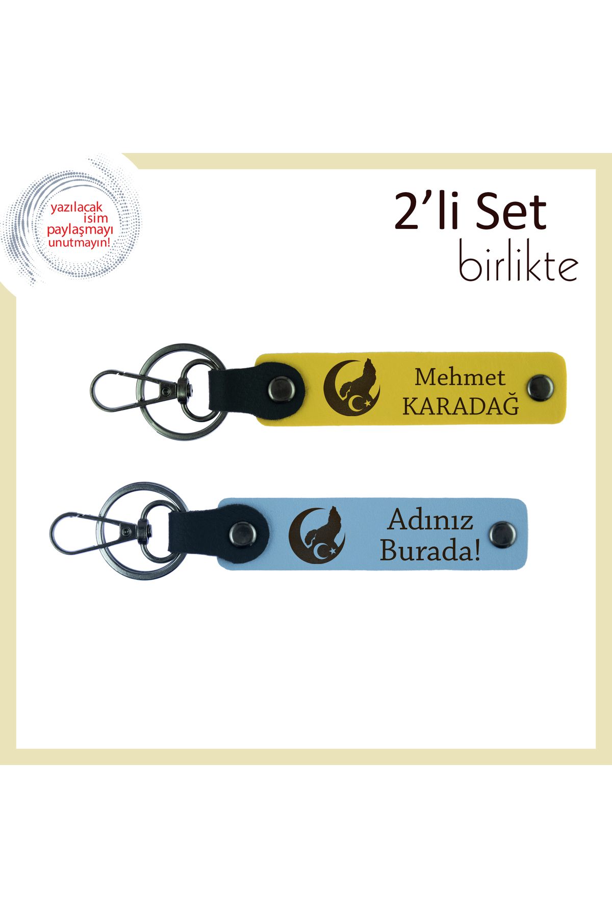 Miaju Birlikte Geçen Yıllara Minnet – Bozkurt Ve Ayyıldız Kişiye Özel Anahtarlık Takımı, Sarı-Gök Mavi