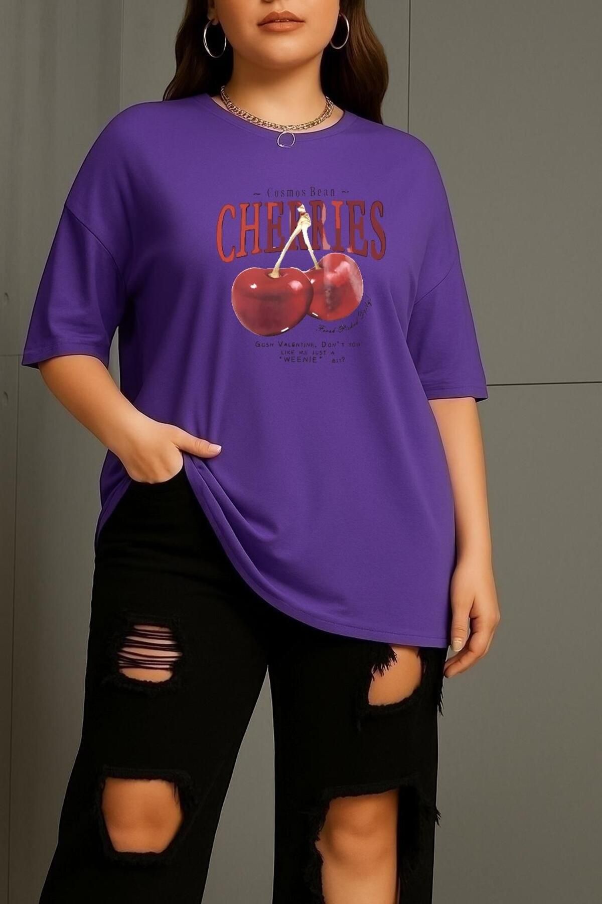 BENROMA BÜYÜK BEDEN CHERRIES KİRAZ BASKILI UNİSEX TİŞÖRT