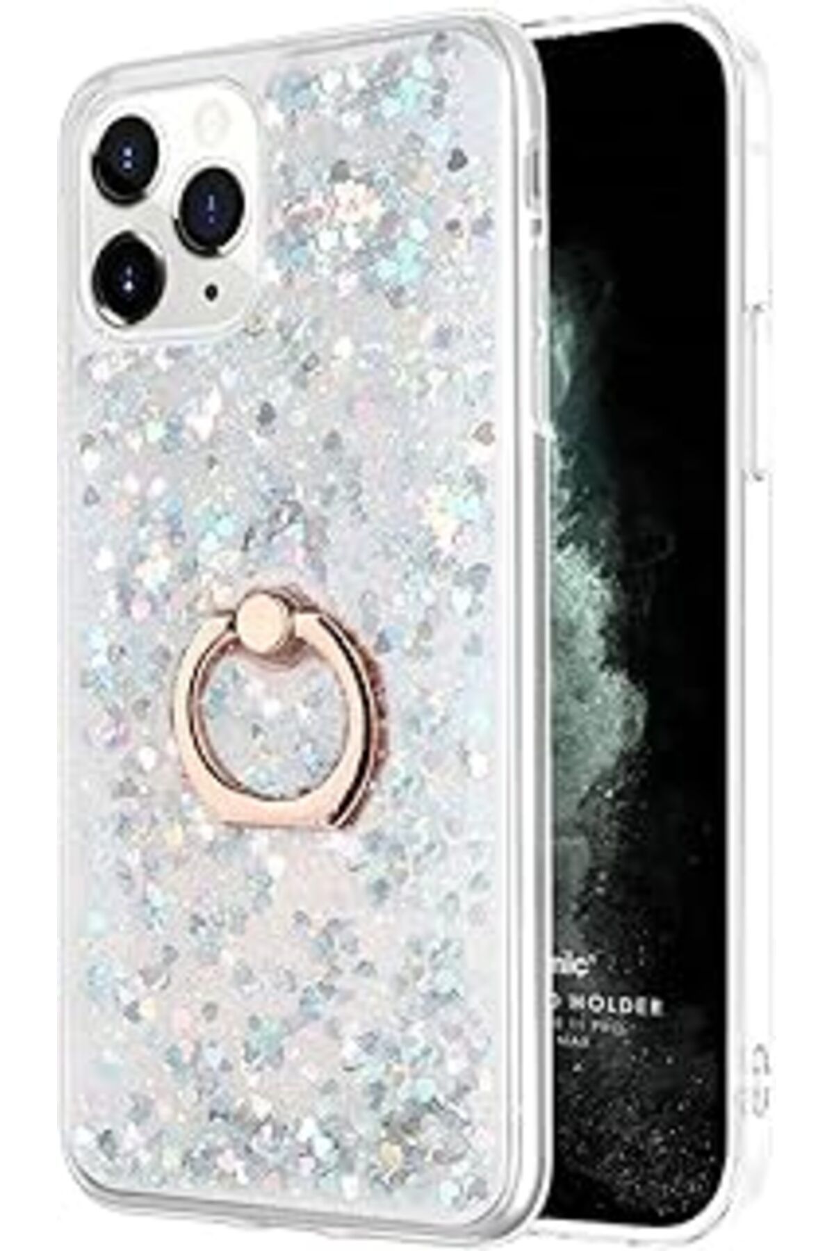 Karachil Microsonic Apple Iphone 11 Pro Max Için Kılıf Glitter Liquid Holder Gümüş [Iphone 11 Pro Max Ile Uy