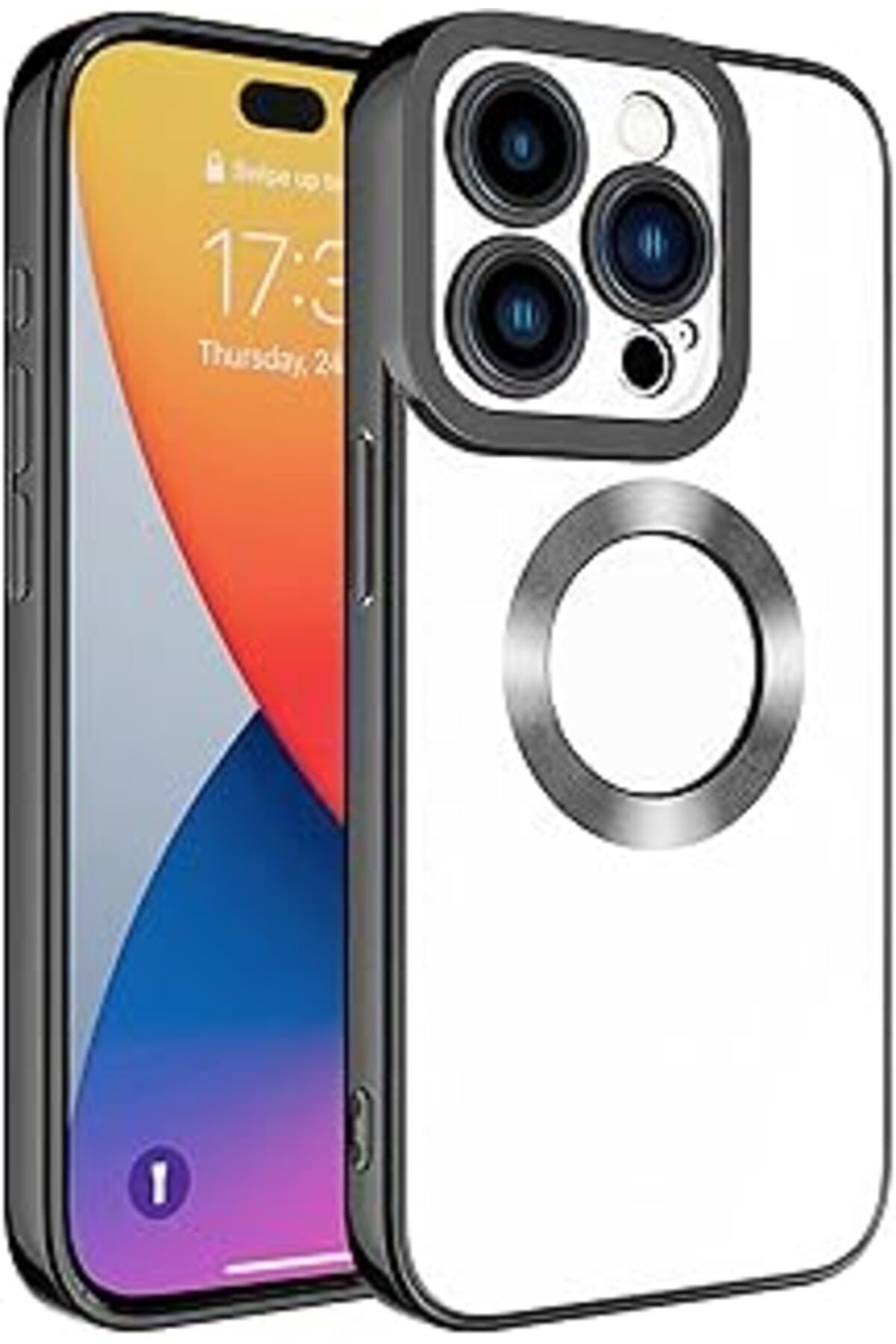 Karachil Zore Apple İle Uyumlu Iphone 15 Pro Kılıf Kamera Korumalı Logo Gösteren Omega Kapak Siyah
