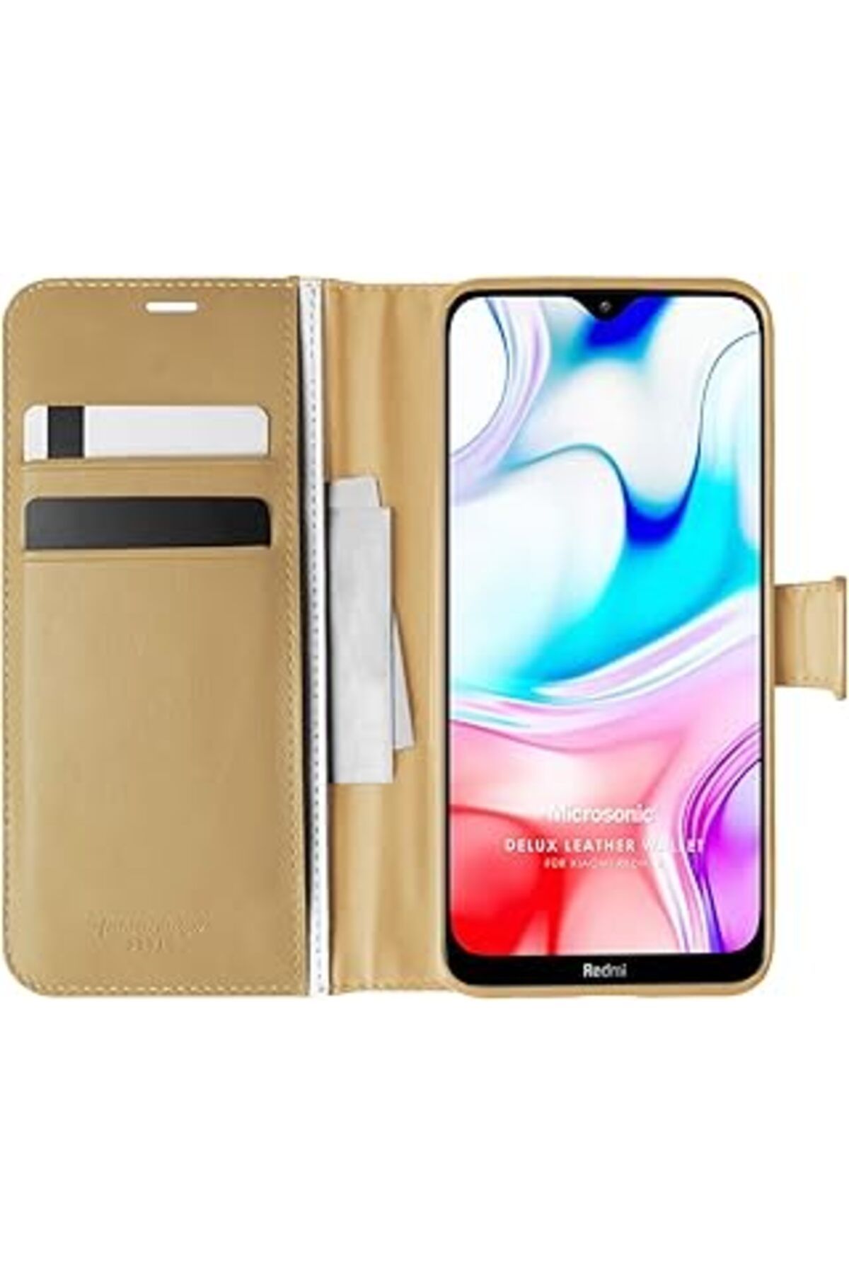 Karachil Microsonic Xiaomi Redmi 8 Için Kılıf Delux Leather Wallet Gold [Redmi 8 Ile Uyumlu Kılıf - Gold]