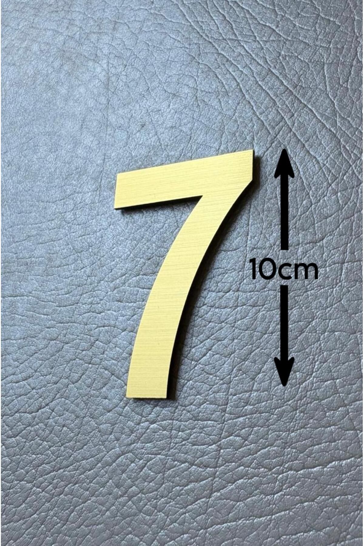 SE-Dizayn Kapı Numarası 10 CM No. 7 Daire Masa Dolap Numarası Fırcalı GOLD Kendinden Yapışkanlı