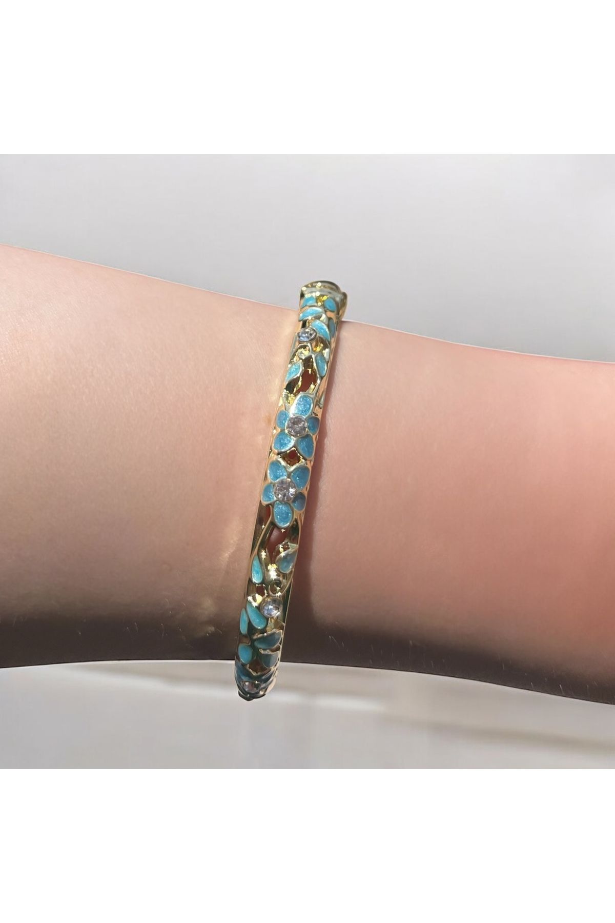 HNG JEWELRY MİNELİ RENKLİ DESENLİ BİLEZİK MAVİ ÇİÇEKLİ
