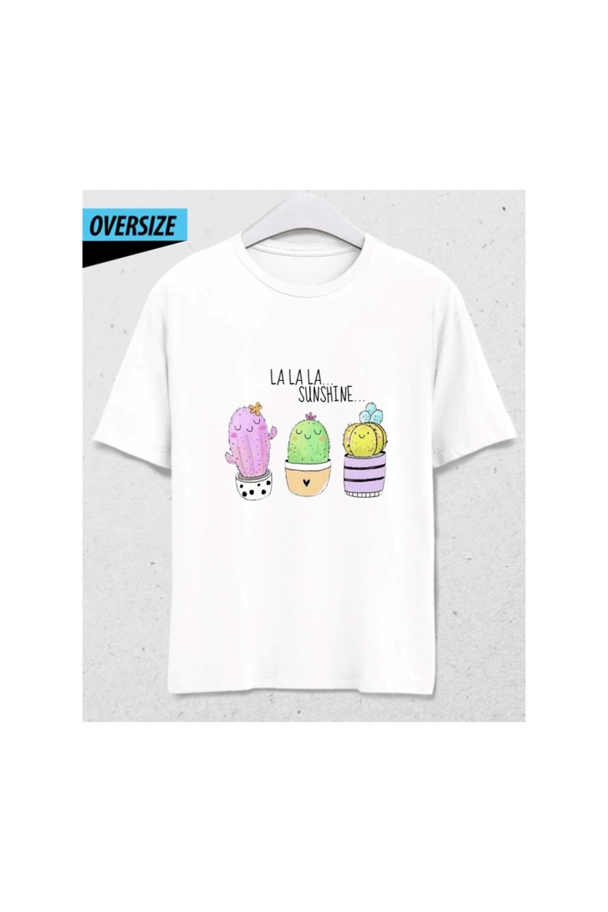 HENA DİZAYN Cactus Mood – Trip yok, kaktüs mod on! Oversize Unisex T-Shirt Beyaz