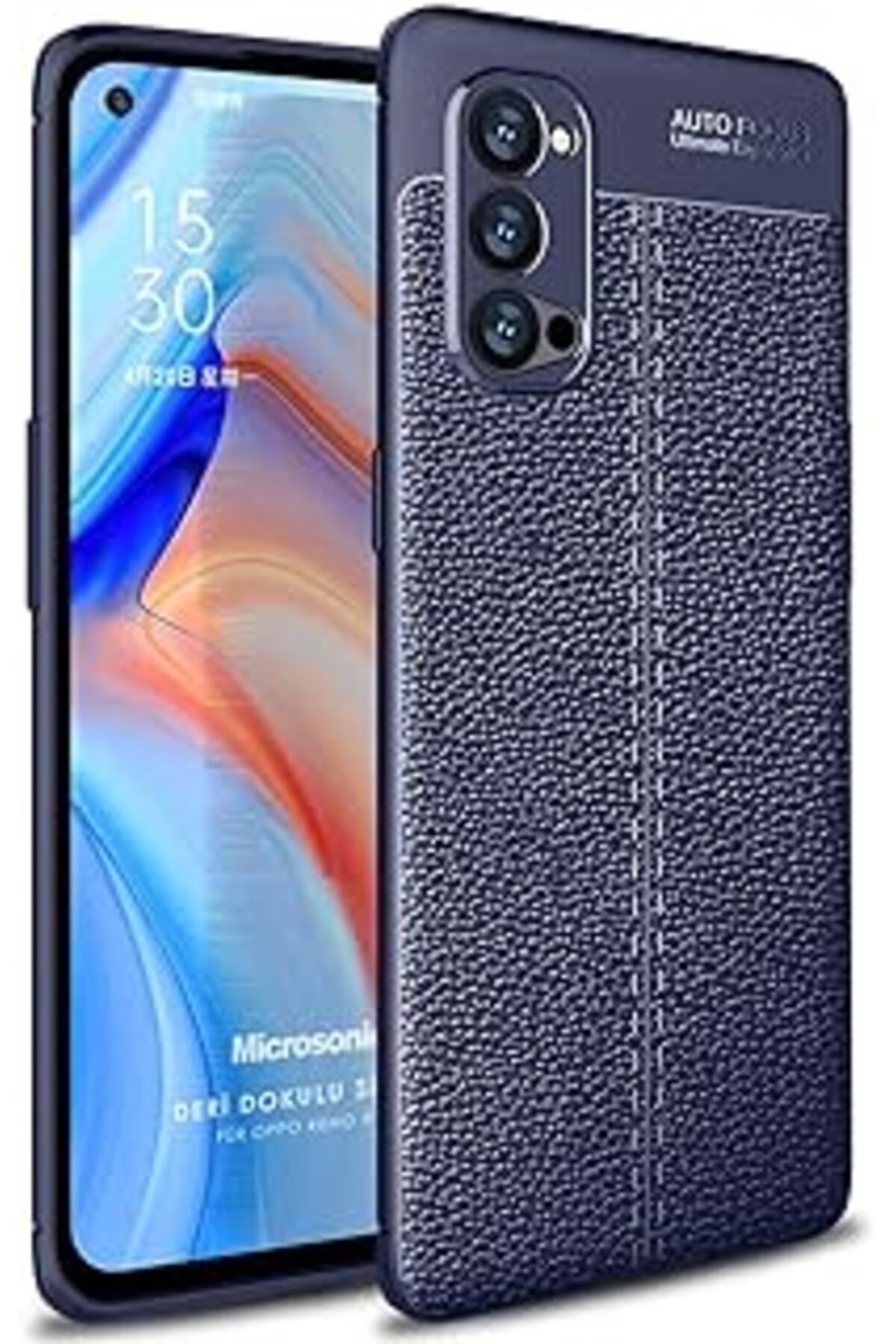 Karachil Microsonic Oppo Reno 4 Pro Için Kılıf Deri Dokulu Silikon Lacivert [Reno 4 Pro Ile Uyumlu Kılıf - L