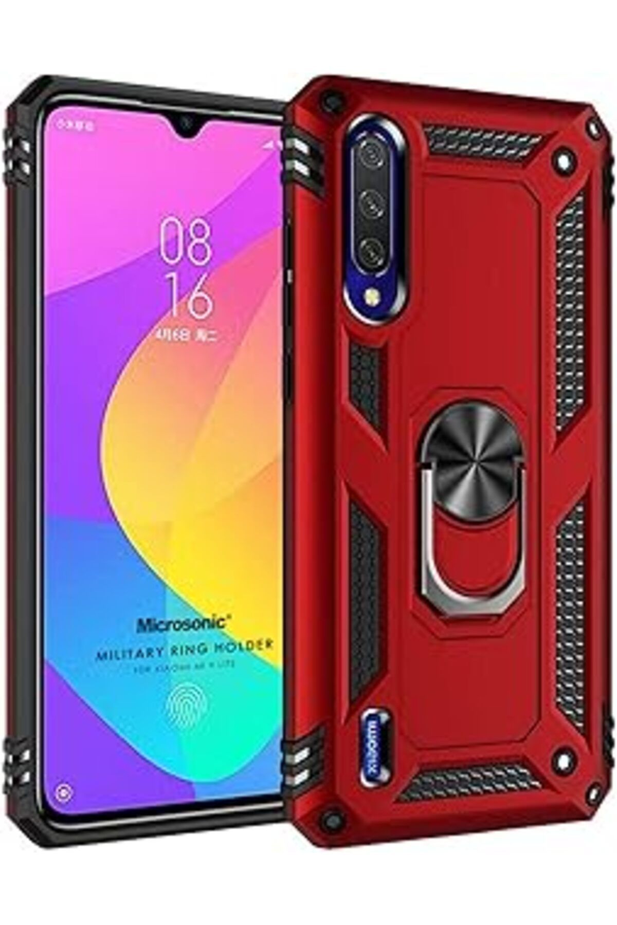 Karachil Microsonic Xiaomi Mi 9 Lite Için Kılıf Military Ring Holder Kırmızı [Mi 9 Lite Ile Uyumlu Kılıf - K