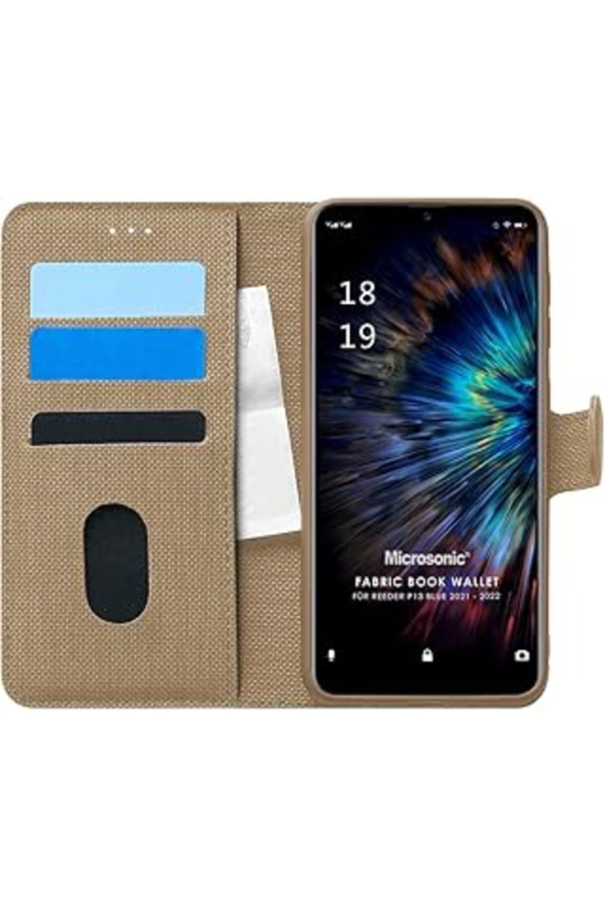 Pazarcan Microsonic Reeder P13 Blue 2022 Için Kılıf Fabric Book Wallet Gold [P13 Blue 2022 Ile Uyumlu Kılıf