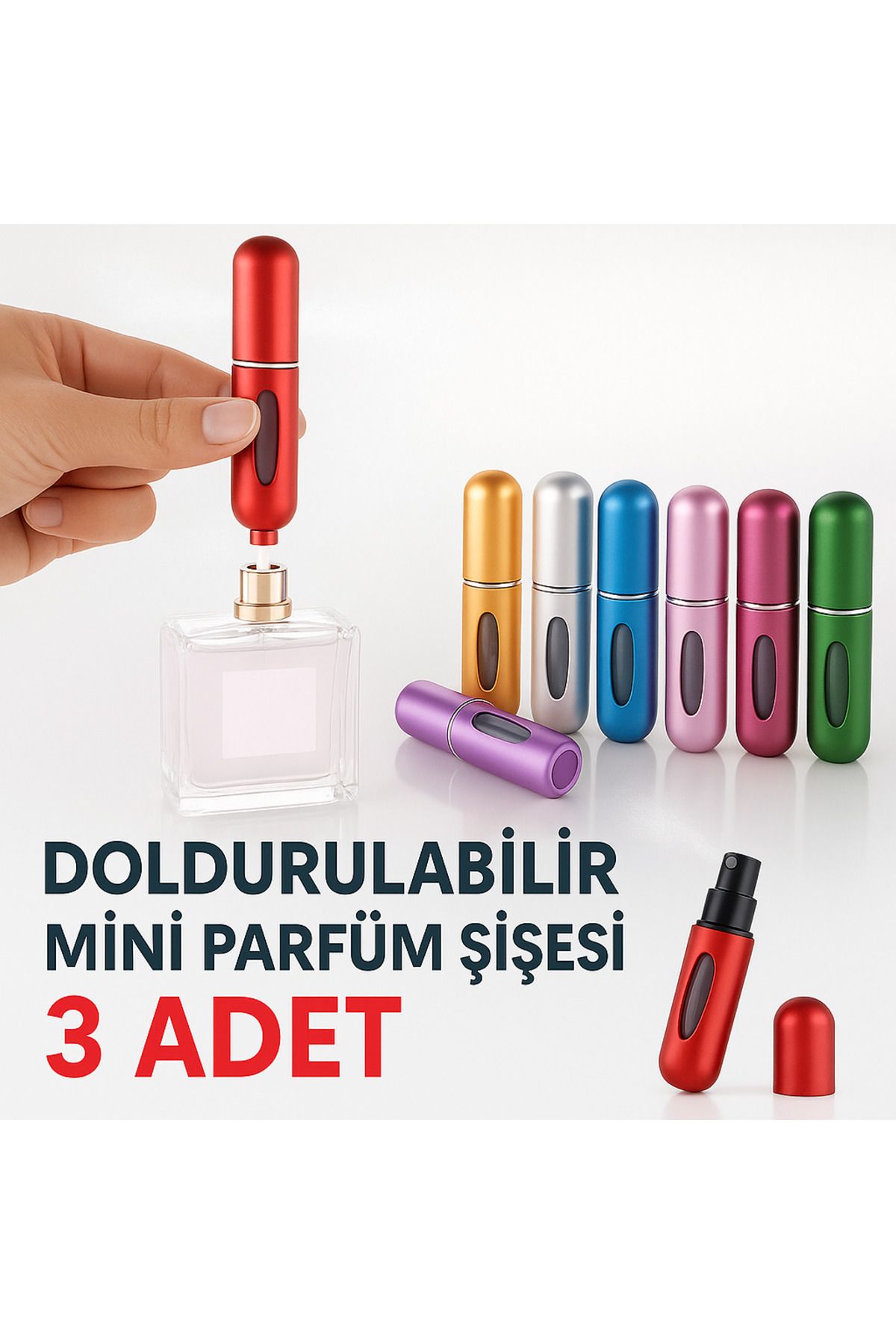 ANI OFİS KIRTASİYE A K Doldurulabilir Mini Parfüm Şişesi 5ml - Taşınabilir Sprey Şişe (3 Adet) Sprey Uçlu