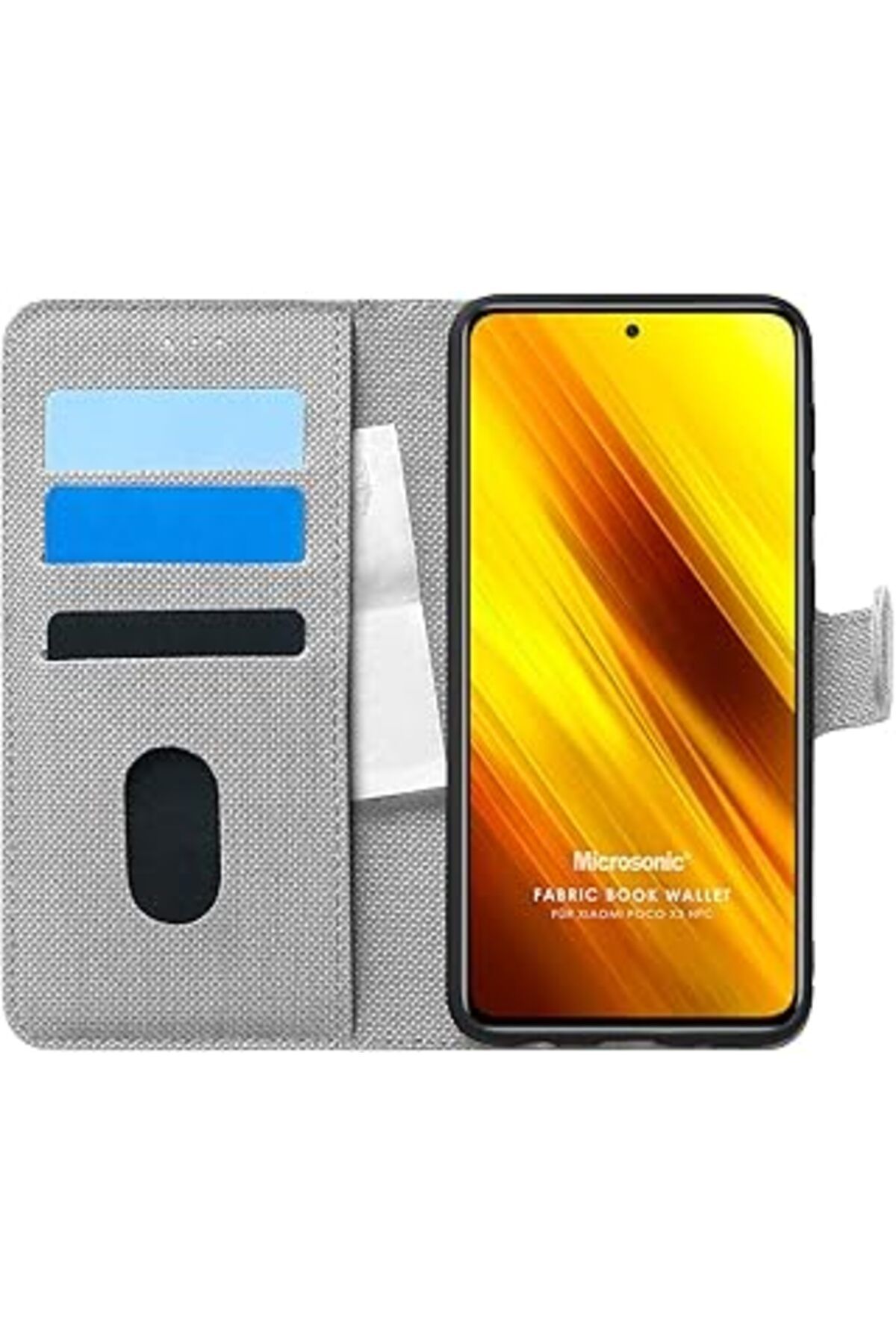 Karachil Microsonic Xiaomi Poco X3 Nfc Için Kılıf Fabric Book Wallet Gri [Poco X3 Nfc Ile Uyumlu Kılıf - Gri
