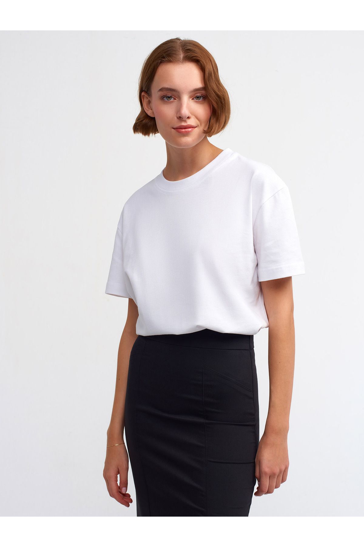 Fortuna Butik Dekoratif Dikişli Bisiklet Yaka T-Shirt