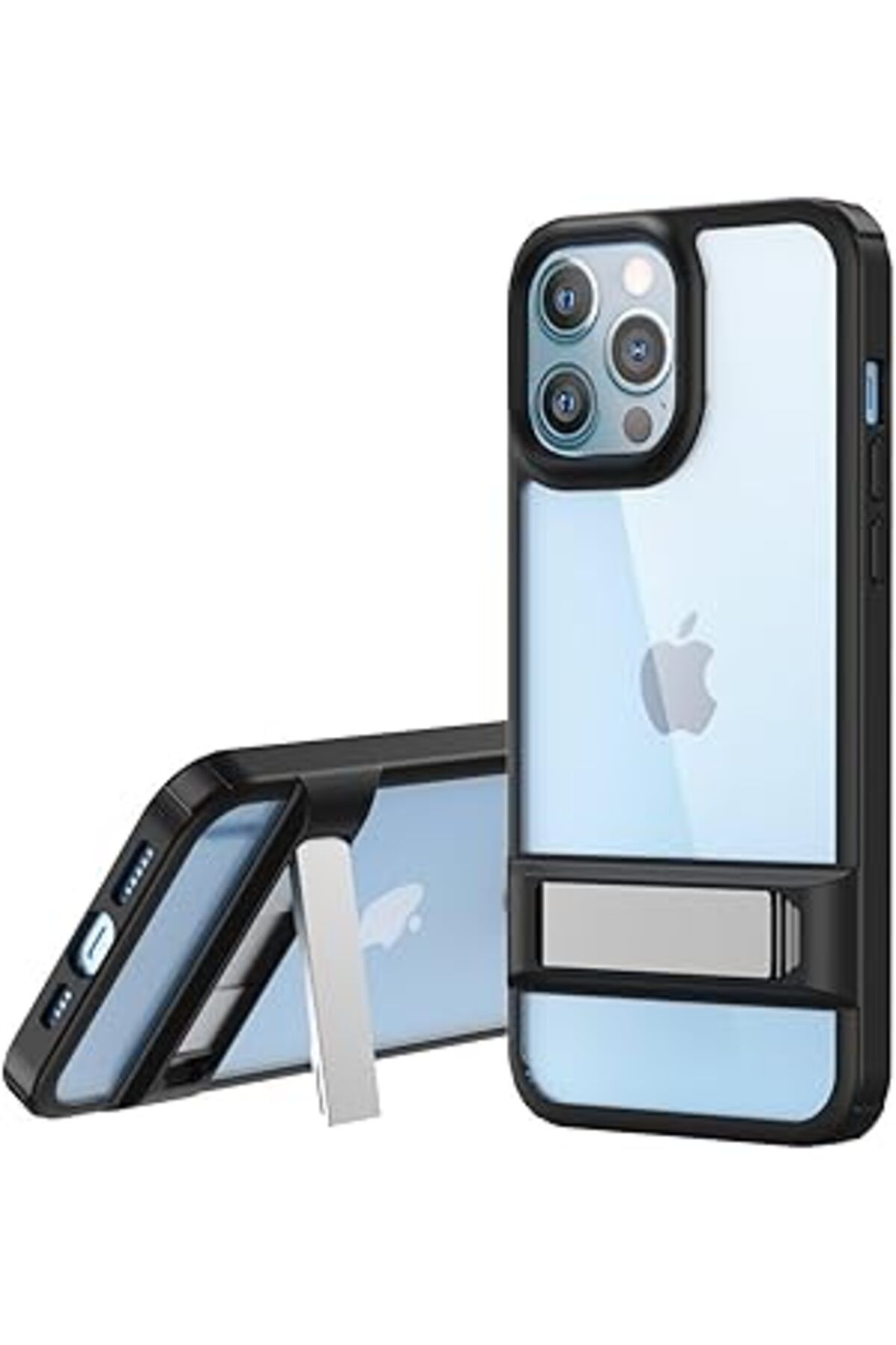 Karachil Eloen Iphone 12 Pro Max Ile Uyumlu Kılıf, Metal Standlı Düşmelere Karşı Köşe Korumalı Kılıf (Siyah,