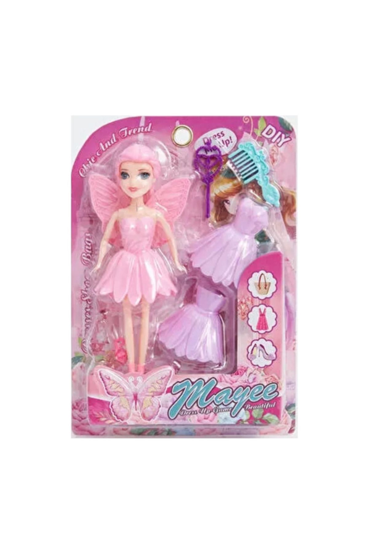 Muhcu Home Yedek Elbiseli Kanatlı Model Oyuncak Bebek Set
