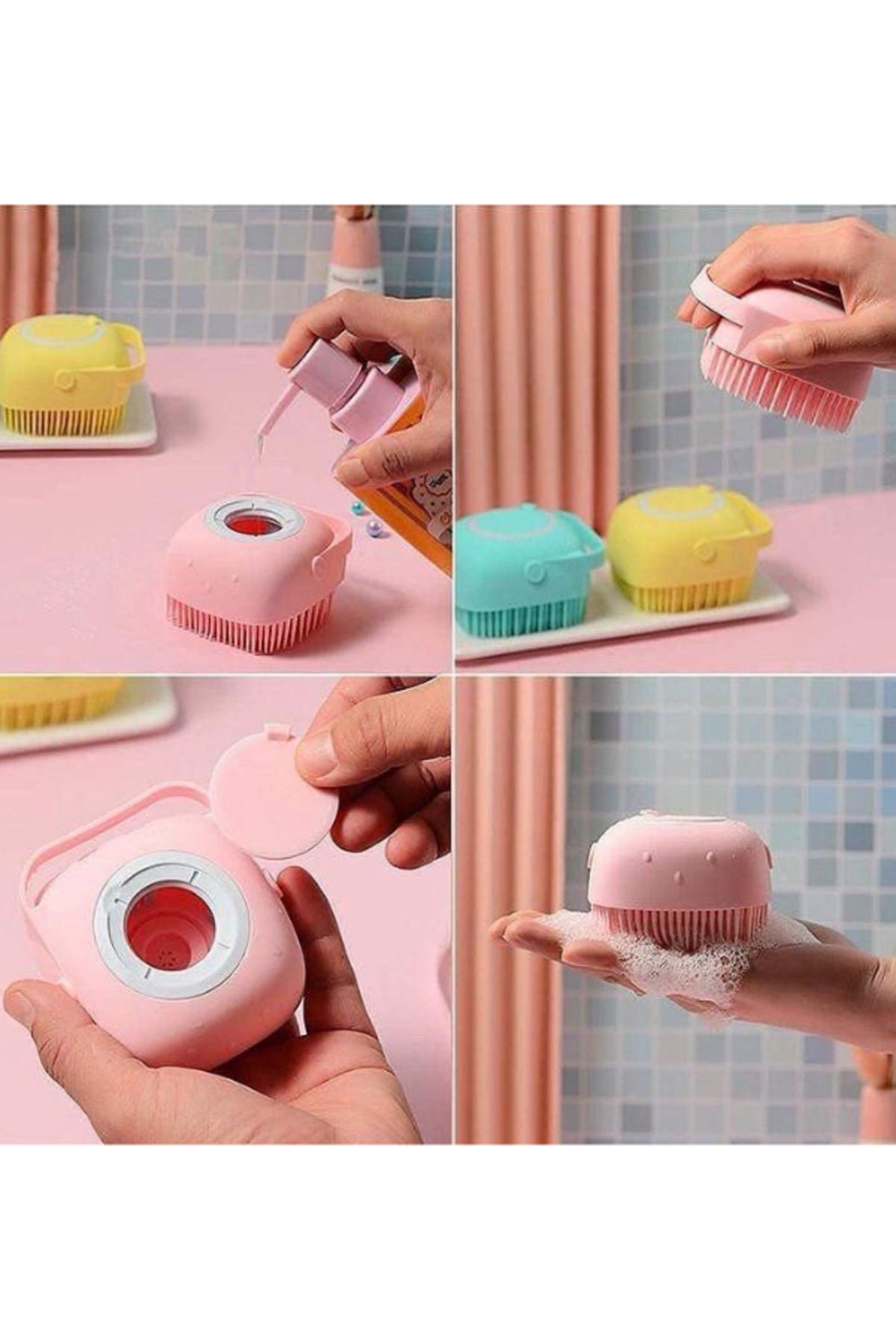 değer Duş Jeli Hazneli Silikon Fırça Kese Çok Amaçlı Vücut Temizleme Kesesi Peeling Banyo Lifi Bulaşık