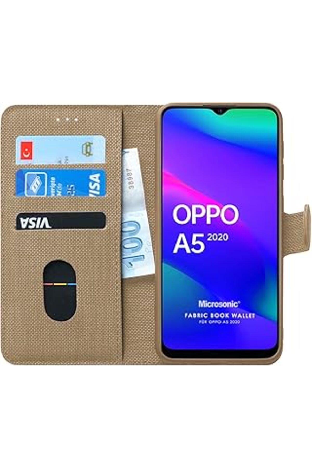 Karachil Microsonic Oppo A5 2020 Için Kılıf Fabric Book Wallet Gold [A5 2020 Ile Uyumlu Kılıf - Gold]