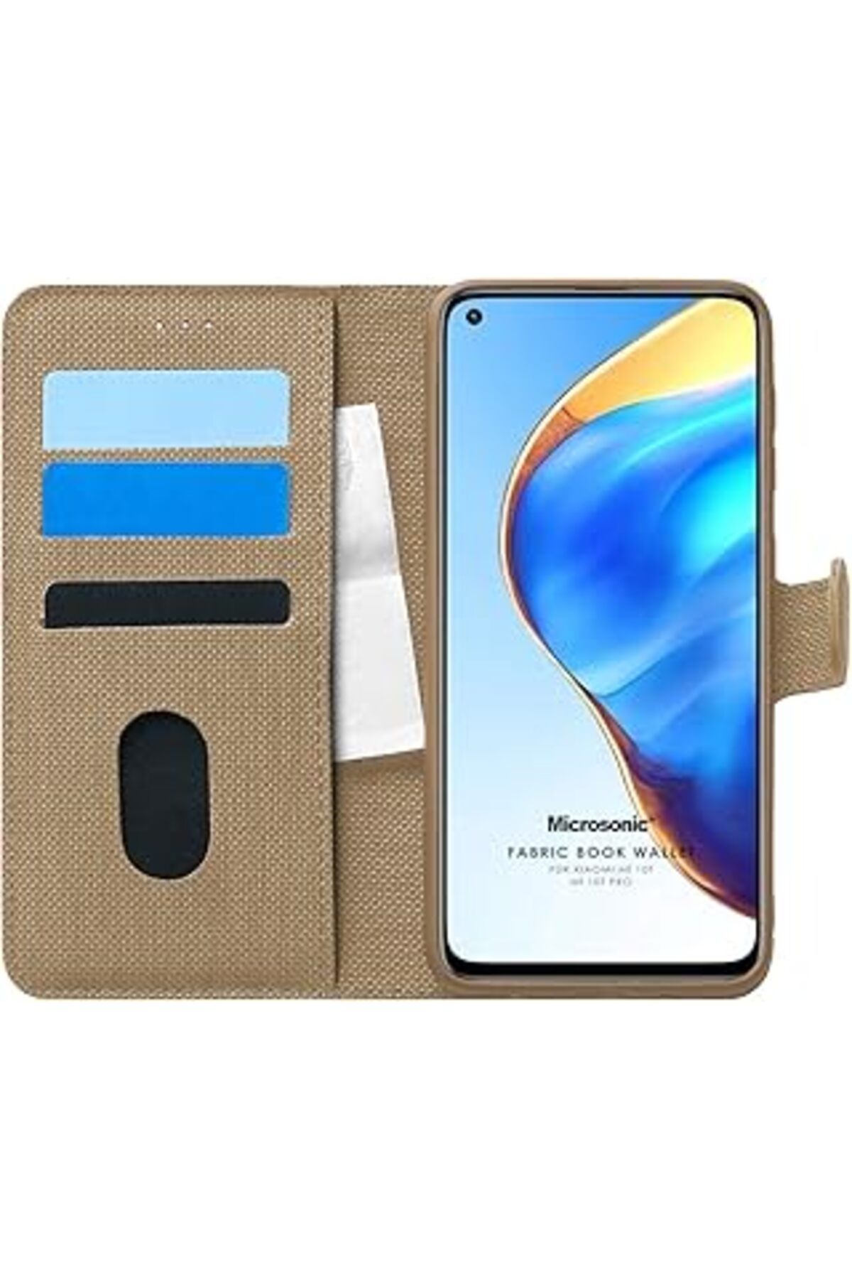 Karachil Microsonic Xiaomi Mi 10T Pro Için Kılıf Fabric Book Wallet Gold [Mi 10T Pro Ile Uyumlu Kılıf - Gold