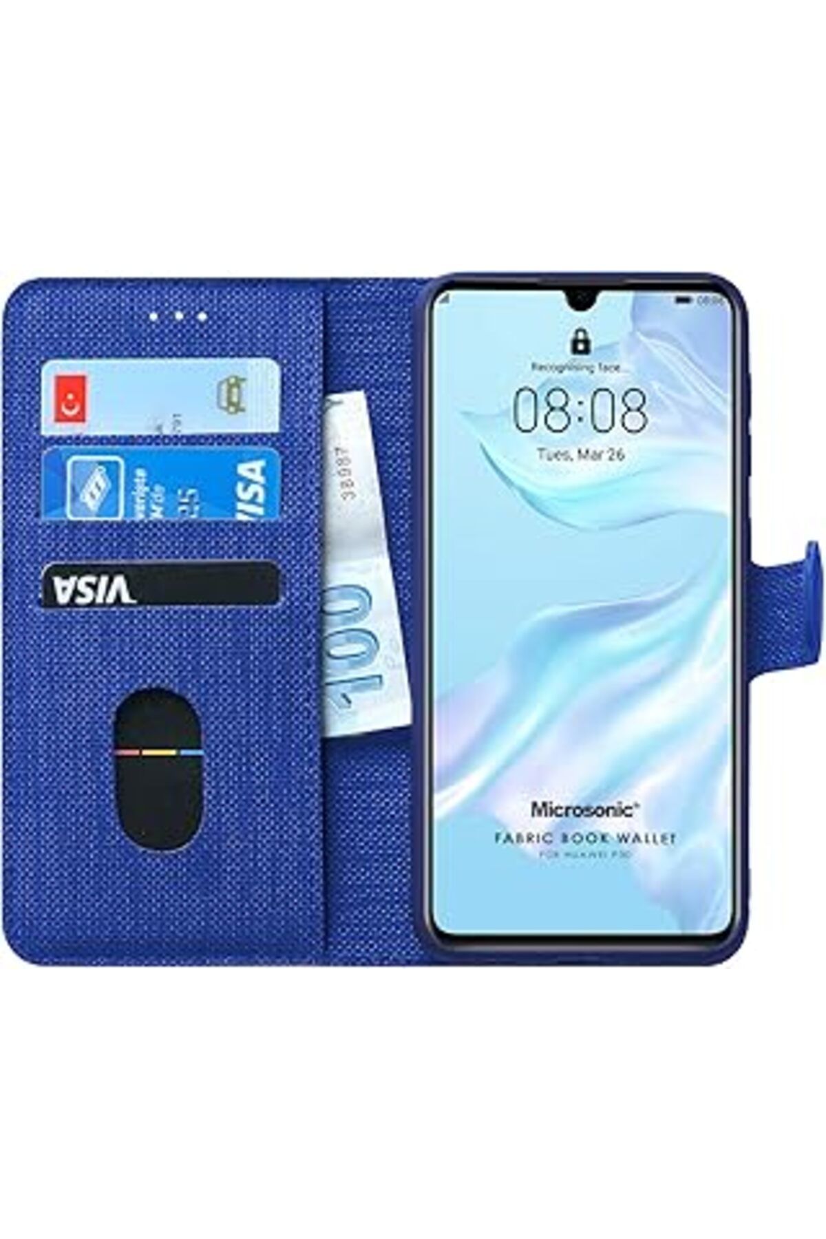 Karachil Microsonic Huawei P30 Için Kılıf Fabric Book Wallet Lacivert [P30 Ile Uyumlu Kılıf - Lacivert]