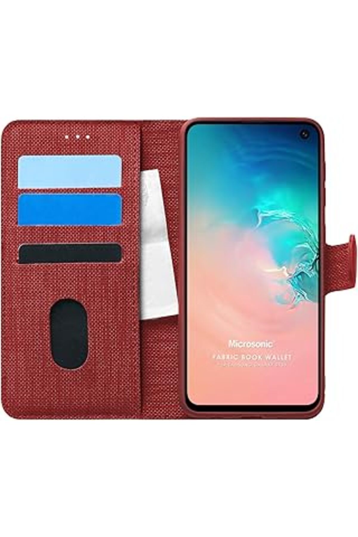 Karachil Microsonic Samsung Galaxy S10E Için Kılıf Fabric Book Wallet Kırmızı [Galaxy S10E Ile Uyumlu Kılıf