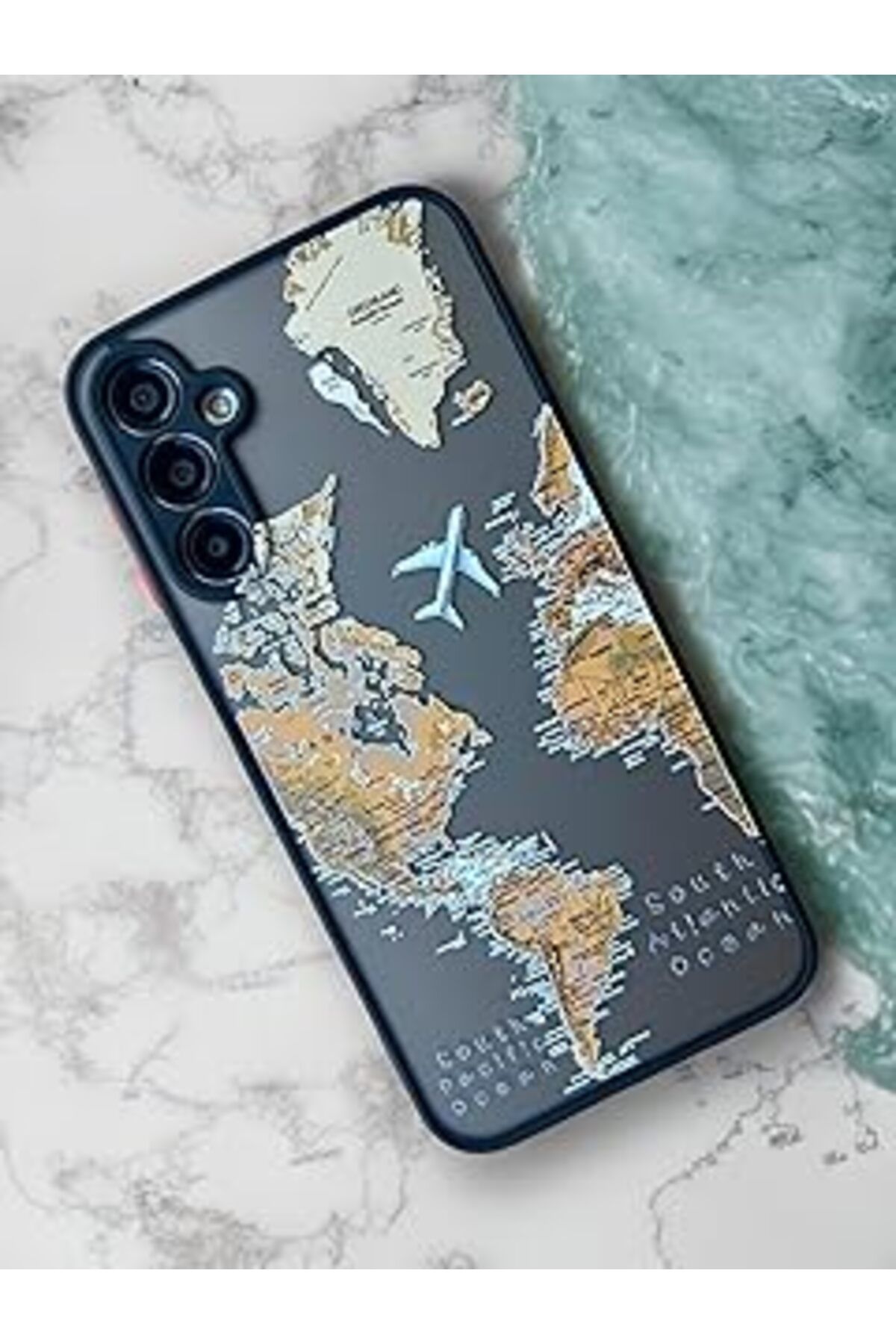 Karachil Merwish Samsung Galaxy S23 Fe Uyumlu Dünya Harita Desenli Kamera Korumalı Mat Transparan Plastik Ar