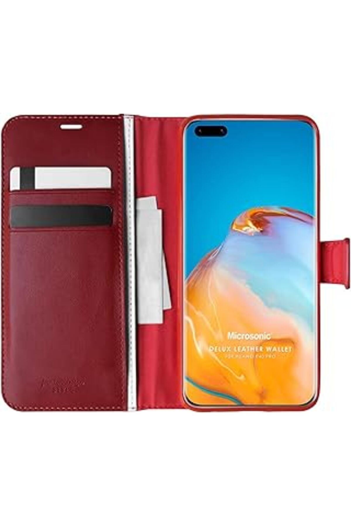 Karachil Microsonic Huawei P40 Pro Için Kılıf Delux Leather Wallet Kırmızı [P40 Pro Ile Uyumlu Kılıf - Kırmı