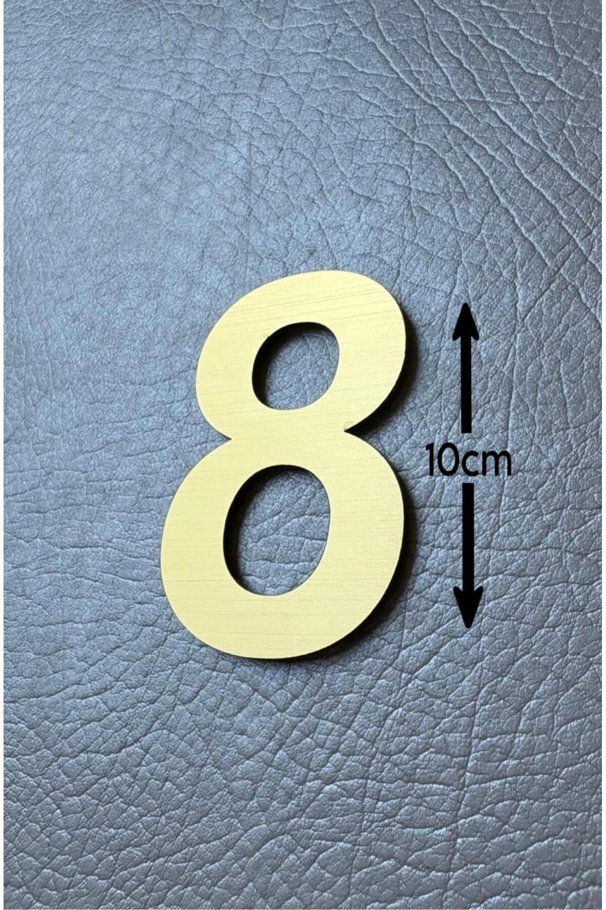 SE-Dizayn Kapı Numarası 10 CM No. 8 Daire Masa Dolap Numarası Fırcalı GOLD Kendinden Yapışkanlı