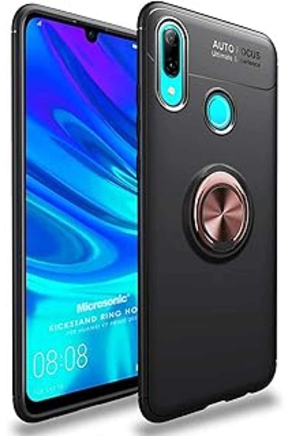 Karachil Microsonic Huawei Y7 2019 Için Kılıf Kickstand Ring Holder Siyah Rose [Y7 2019 Ile Uyumlu Kılıf - S