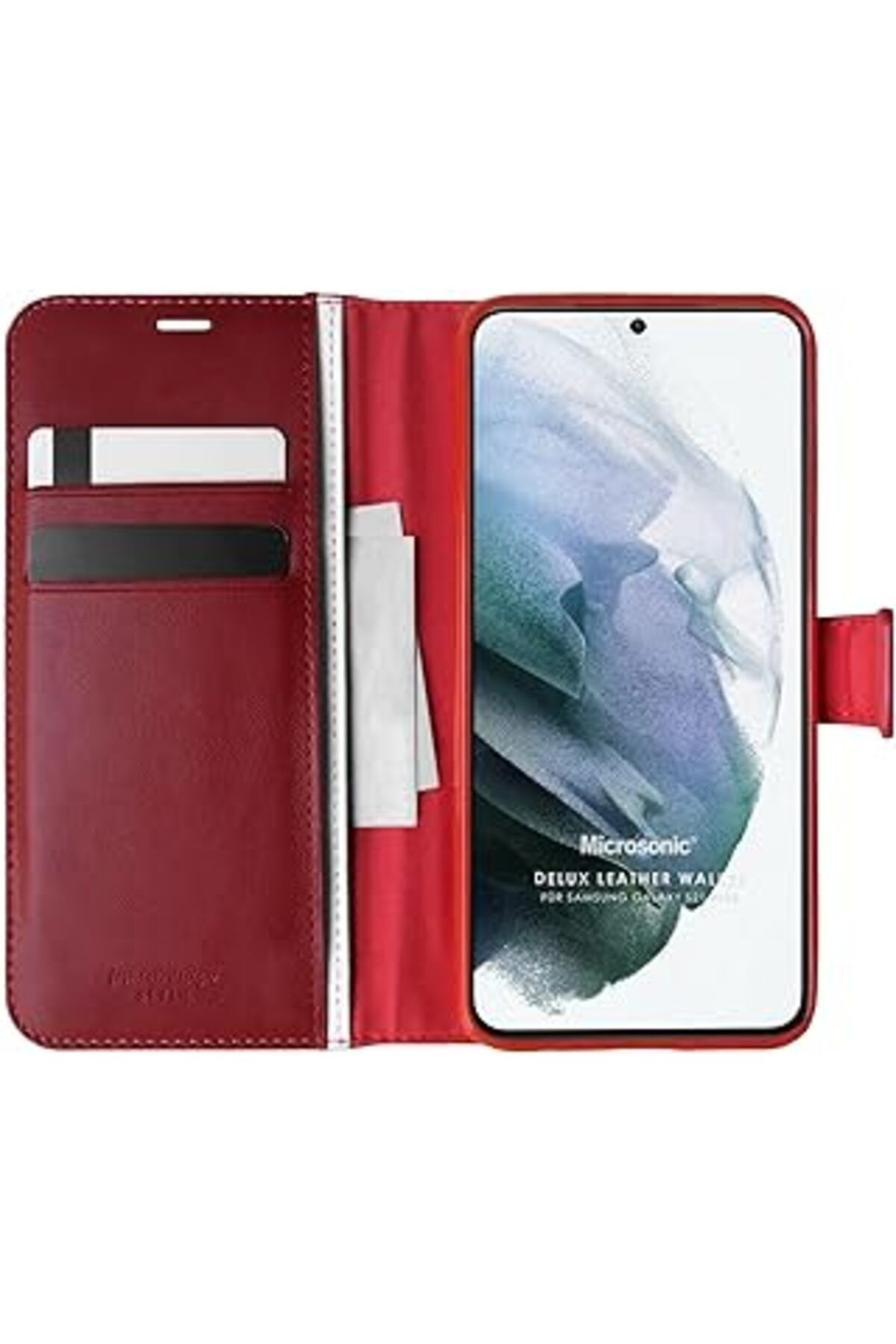 Karachil Microsonic Samsung Galaxy S21 Plus Için Kılıf Delux Leather Wallet Kırmızı [Galaxy S21 Plus Ile Uyu