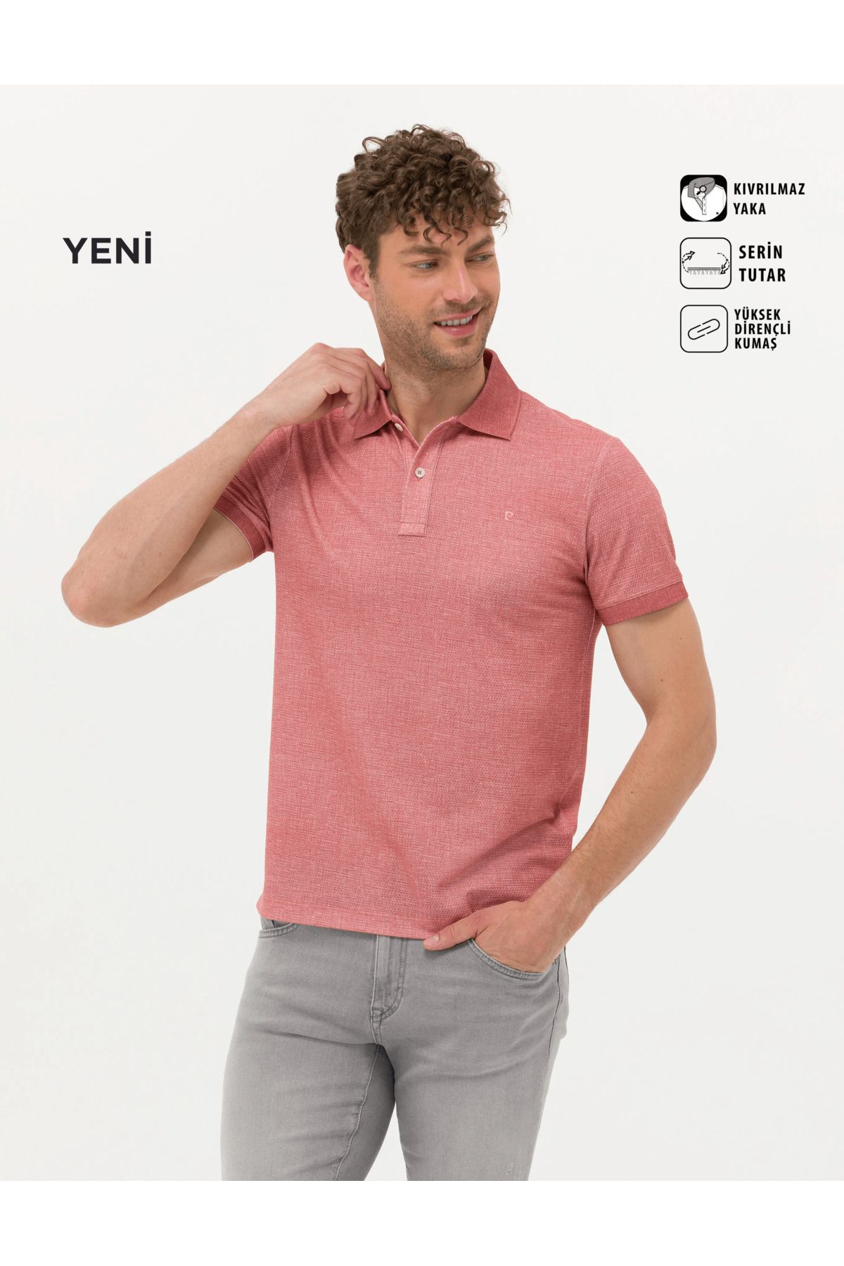Pierre Cardin Tarçın Slim Fit Dokulu Polo Yaka T-Shirt