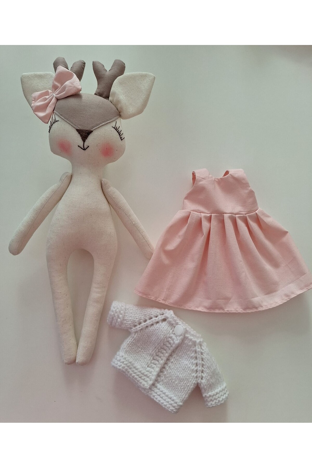 BERLİNA DOLLS Oyun&uyku Arkadaşı El Yapımı Oynar Kollu - Tak Çıkar Elbiseli Organik Geyik-boyu:37cm fotoğrafı 5 (önizleme)