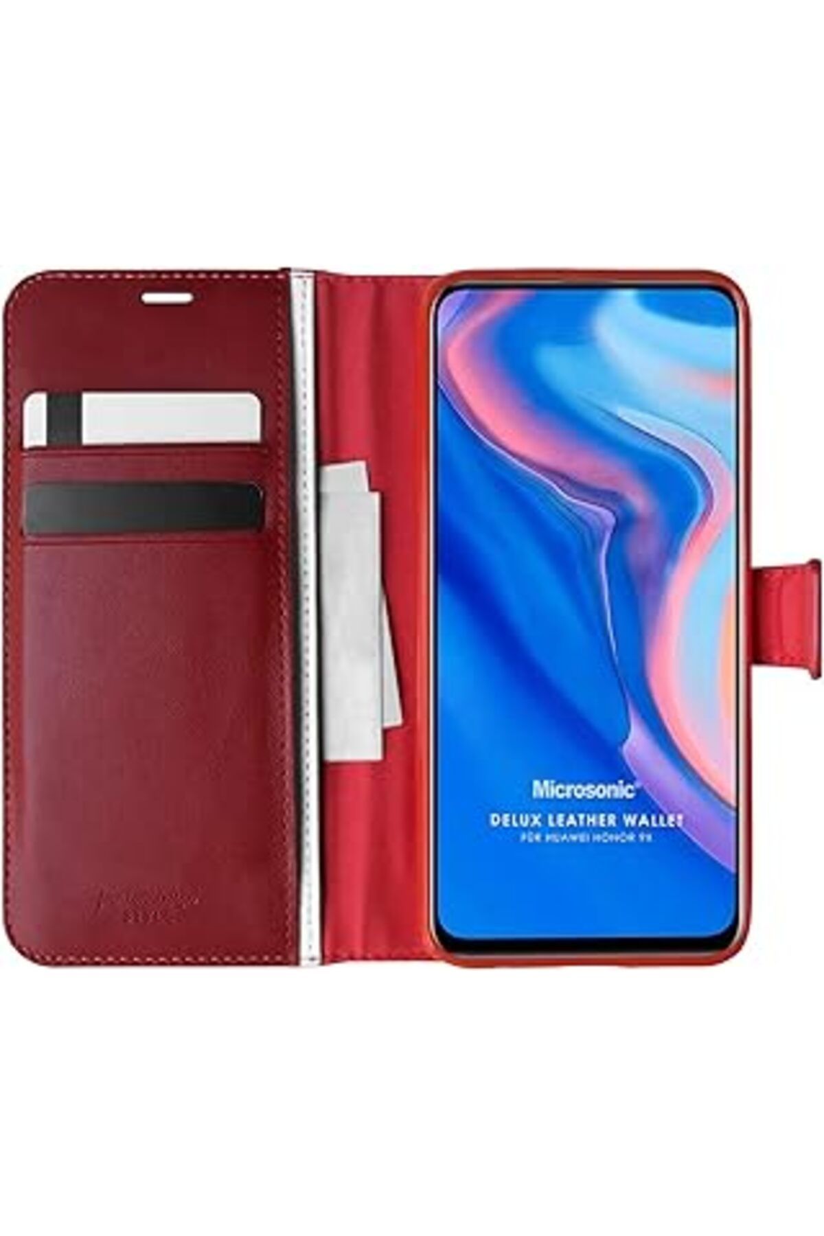 Karachil Microsonic Huawei Honor 9X Için Kılıf Delux Leather Wallet Kırmızı [Honor 9X Ile Uyumlu Kılıf - Kır
