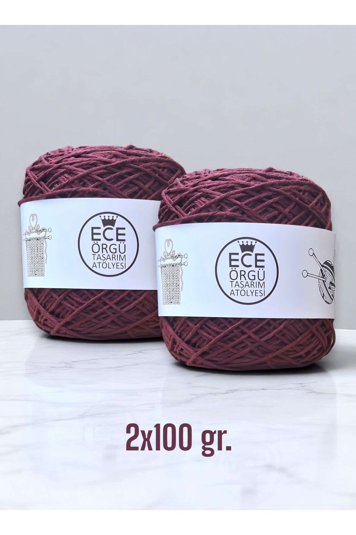 Ece Örgü Tasarım Atölyesi Mürdüm bordo arası bükümlü bambu koton el örgü ipi (200 gr.)