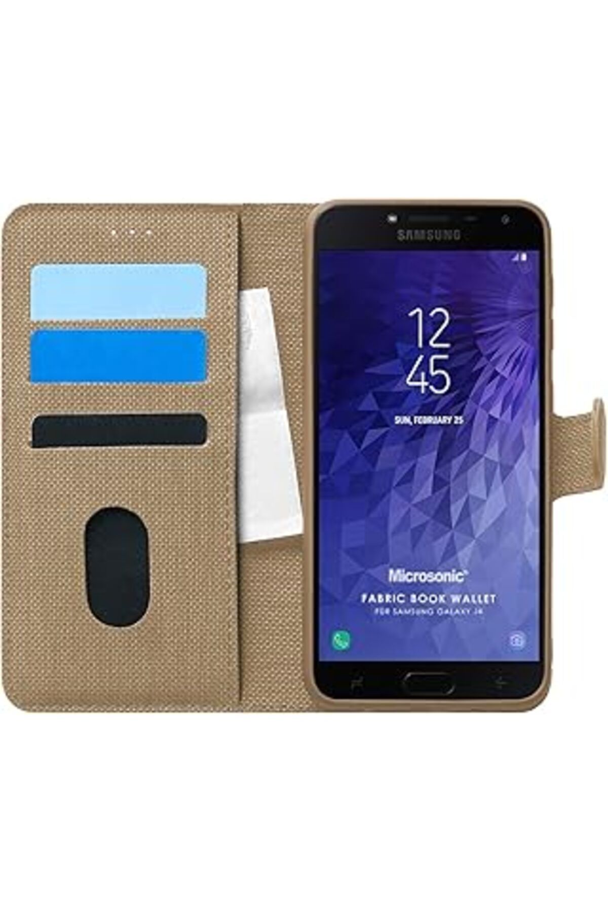 Karachil Microsonic Samsung Galaxy J4 Için Kılıf Fabric Book Wallet Gold [Galaxy J4 Ile Uyumlu Kılıf - Gold]