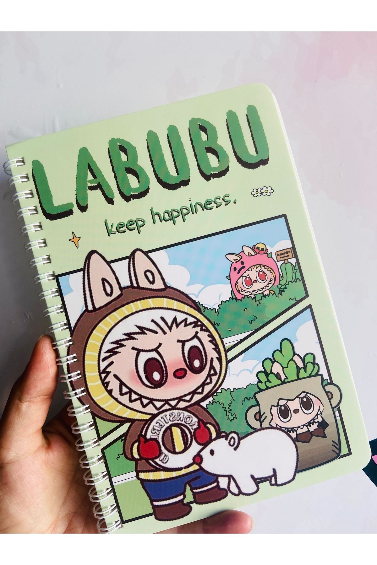 synshop Labubu Figürlü Çizgili Spiralli Defter