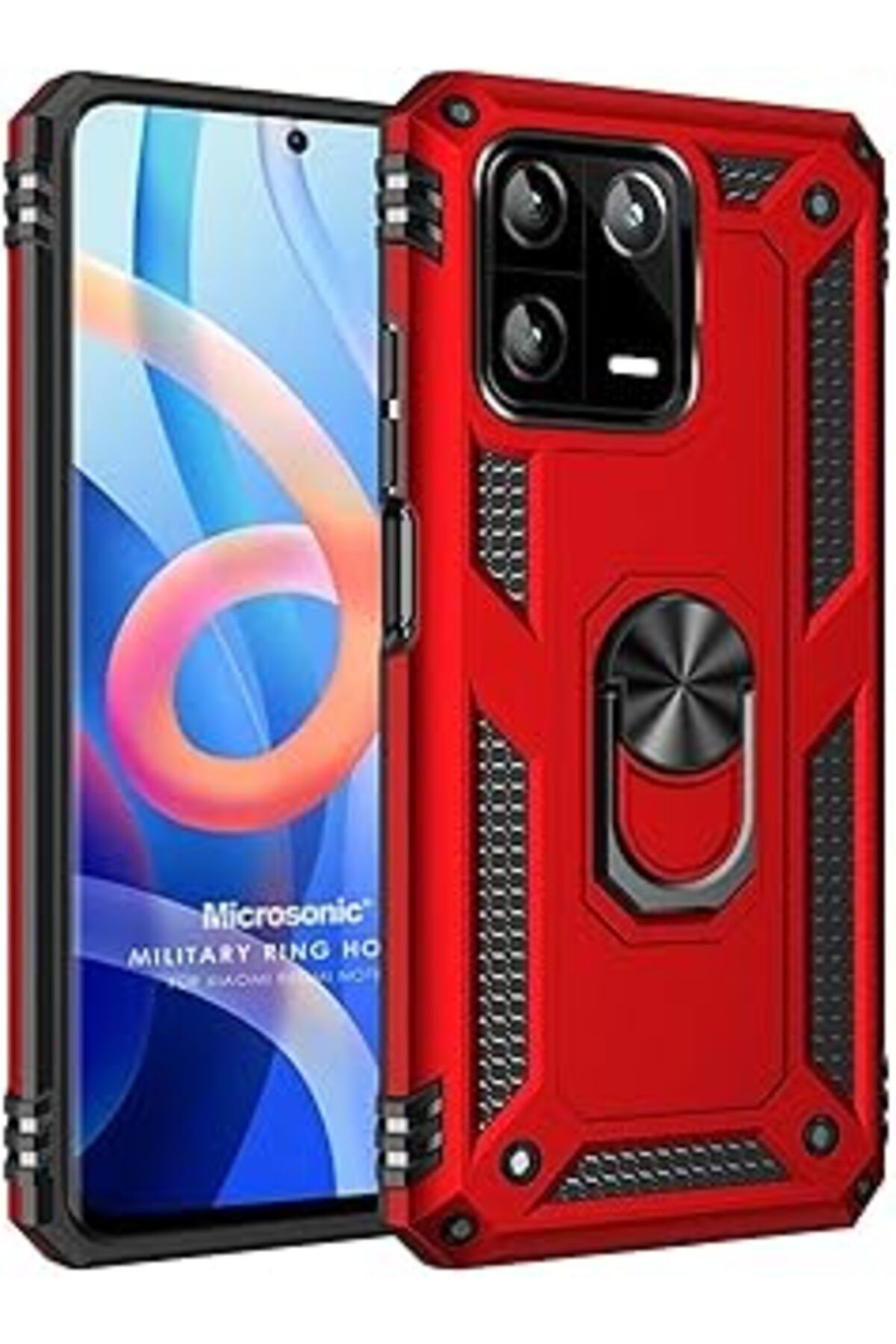 Karachil Microsonic Xiaomi Mi 13 Kılıf Military Ring Holder Kırmızı [Mi 13 Ile Uyumlu Kılıf - Kırmızı]