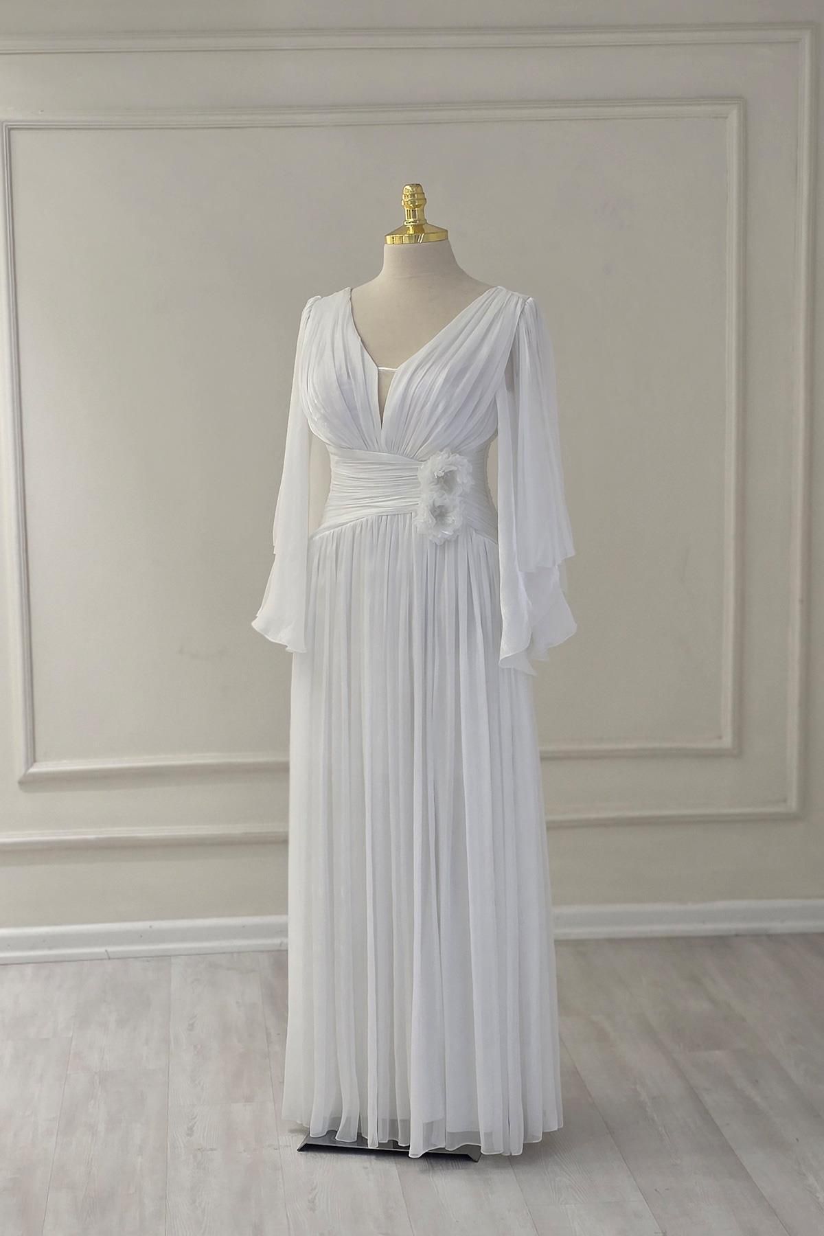 Yonca Moda Evi Beyaz Jan Jan Şifon Abiye 4063