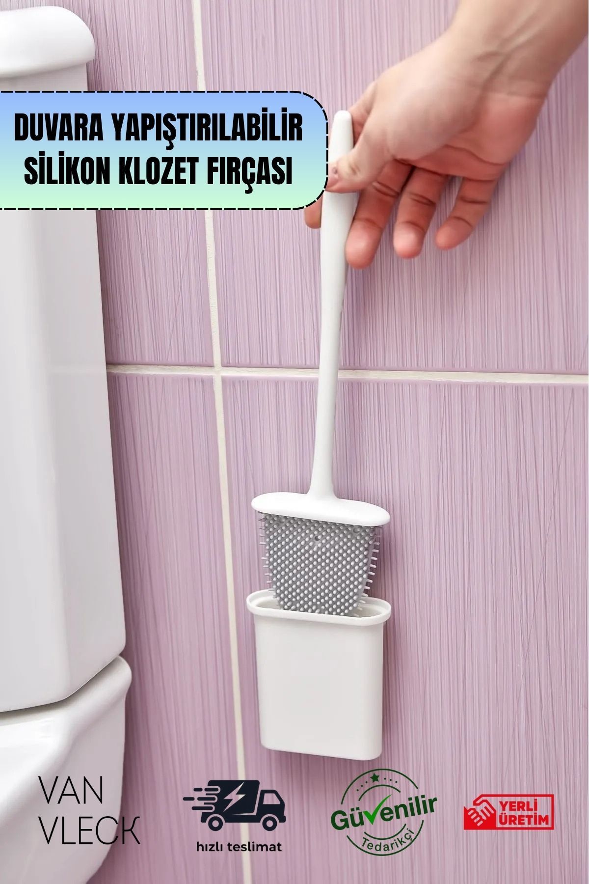 VAN VLECK Beyaz Silikon Banyo Tuvalet Klozet Temizleme Fırçası ve Tutucu Hijyenik, Şık Kullanışlı WC Fırçası