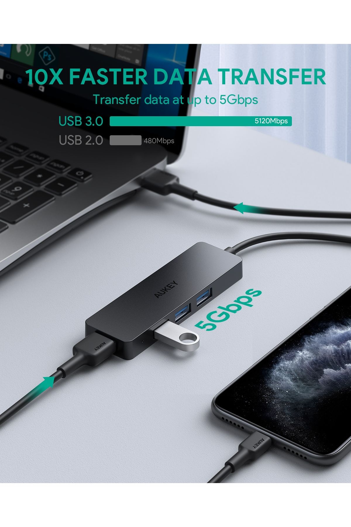 AUKEY-Unity Slim A 4 USB-A in 1 Data Hub Black 3