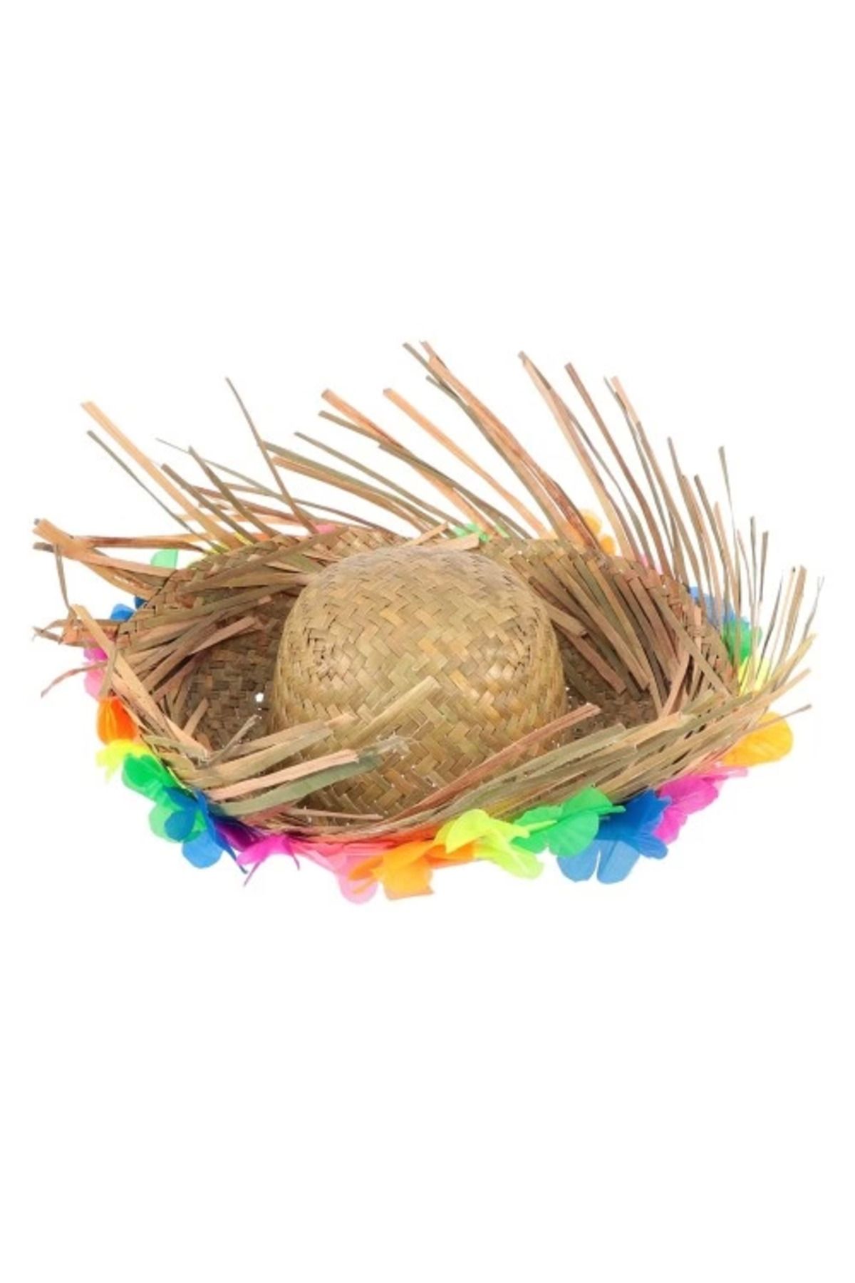 Zayla Natural Renkli Püsküllü Örme Hasır Hawaii Şapka