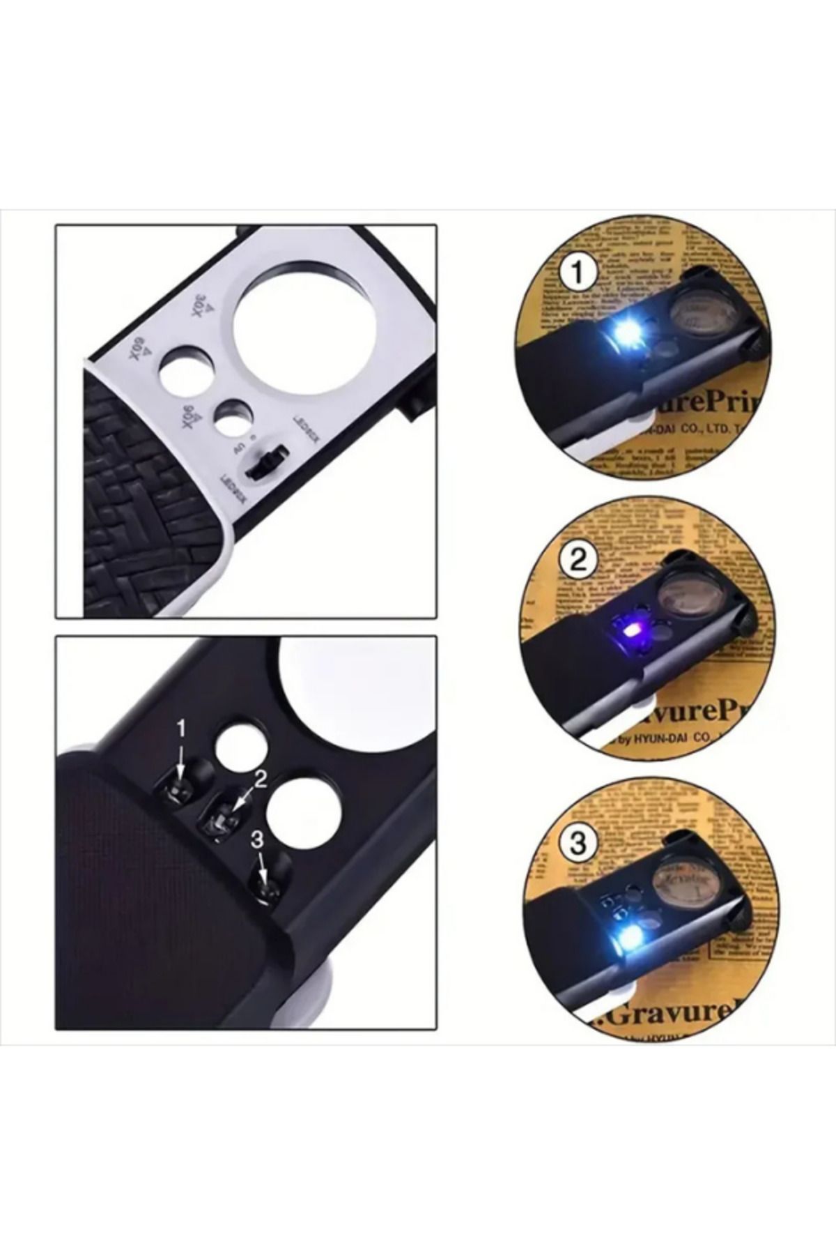 TAREZ-Th-774 Trinocular Illuminated Magnifier – 30X 60X 90X Zoom with Uv and Led Lights 5