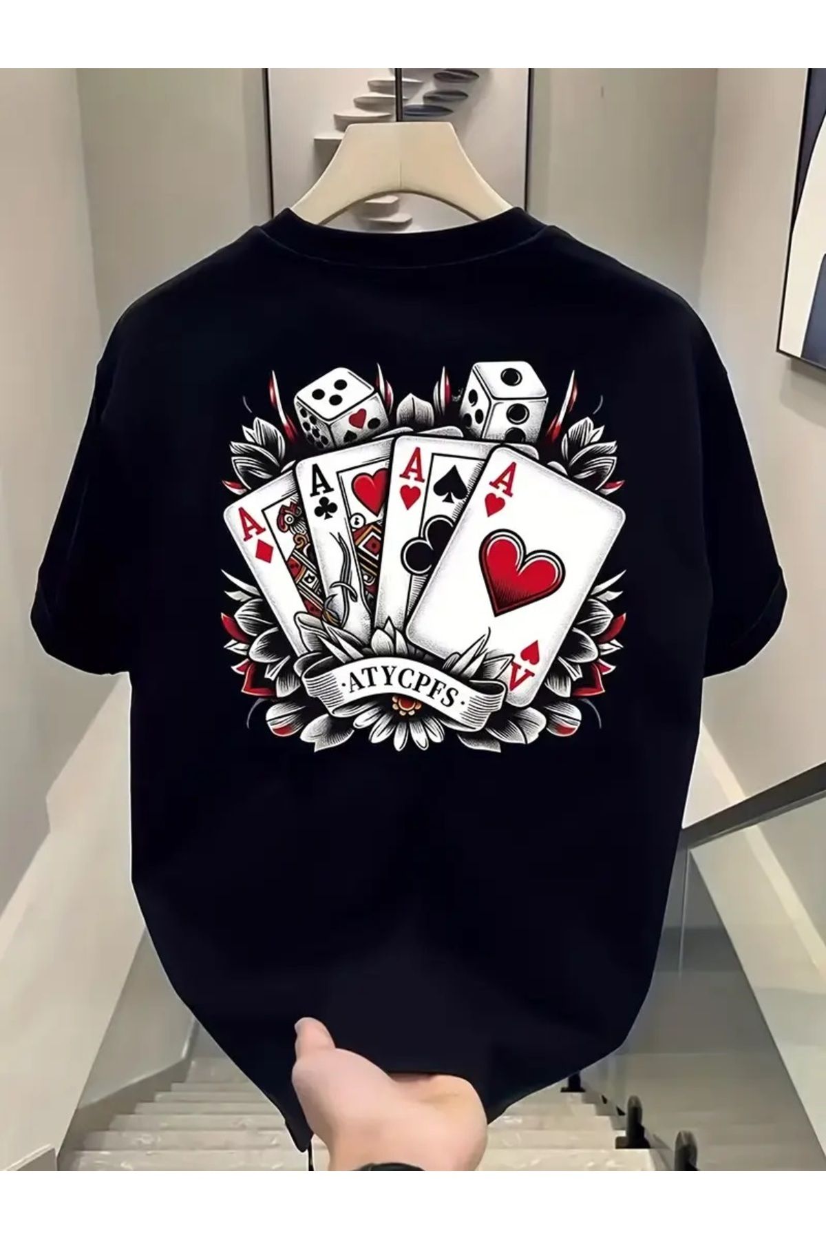 Hunors Sportswear & Company Unisex Kadın/Erkek Oversize Baskılı Pamuklu Bisiklet Yaka Kısa Kollu SİYAH T-shirt