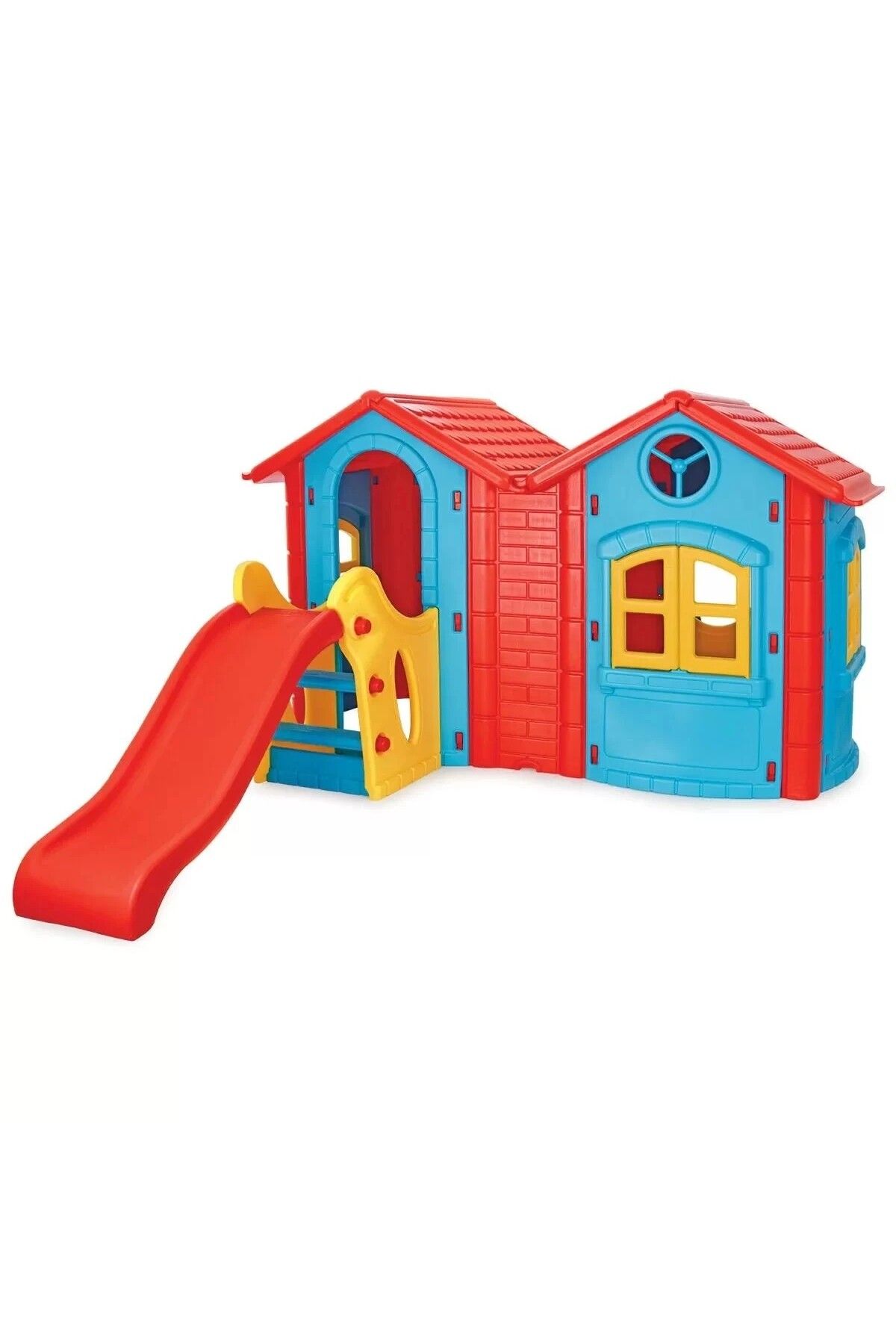Guria Store Kaydıraklı Ikili Çocuk Oyun Evi Büyük Set - Anaokulu - Kreş - Bahçe Ve Iç Mekanda Kullanılabilir