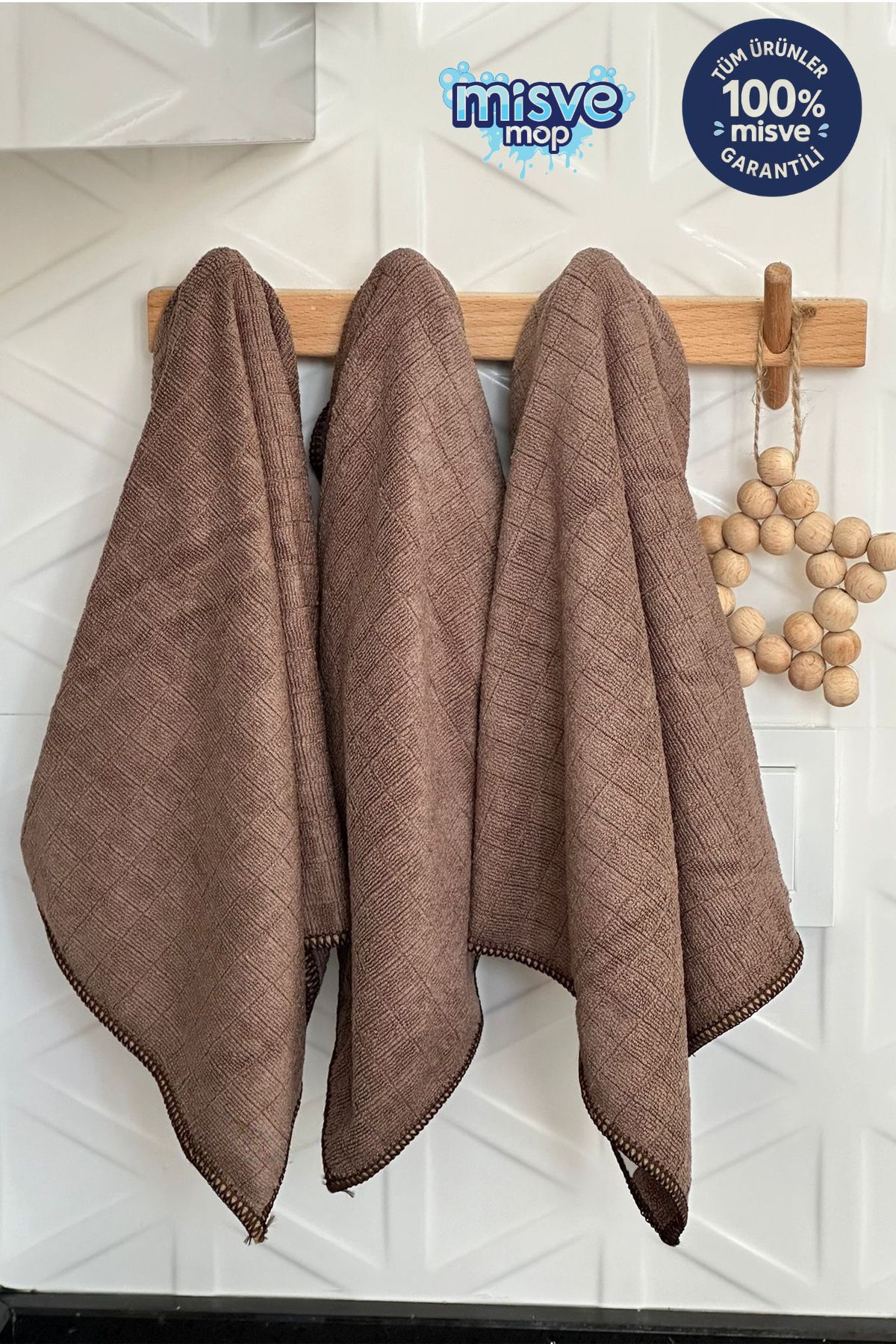 Misvele MisveClean (3 Adet) Kahverengi Mikrofiber Mutfak Temizlik Bezi 40x40 Cm