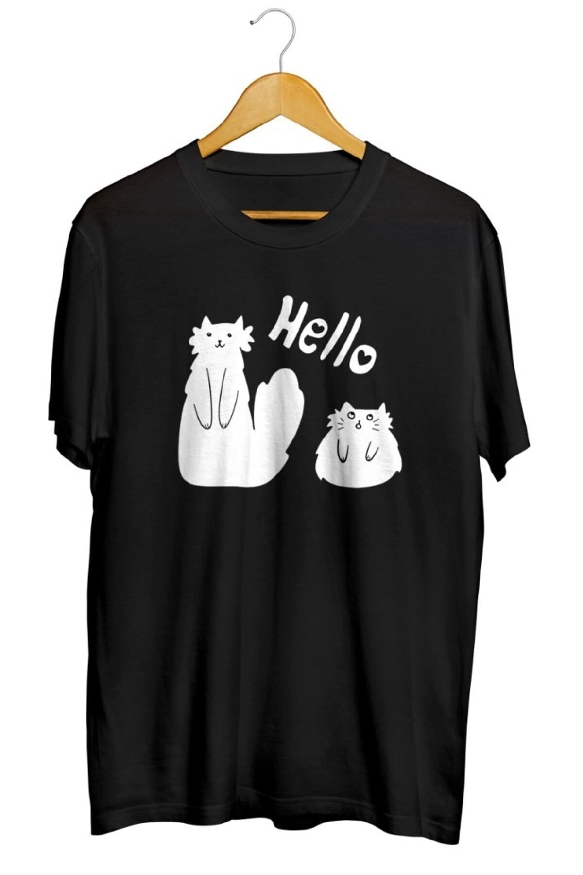 Miba Store Kedi Hello Baskılı Unisex Tişört