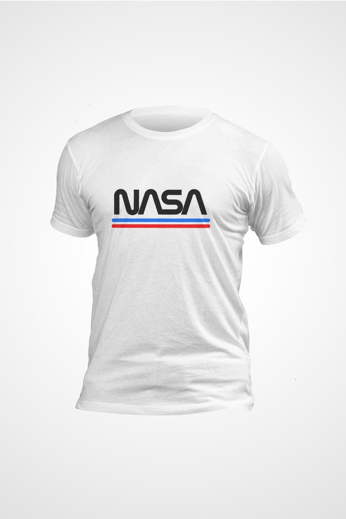 Miba Store Beyaz Nasa Yazı Logo Baskılı T-shirt