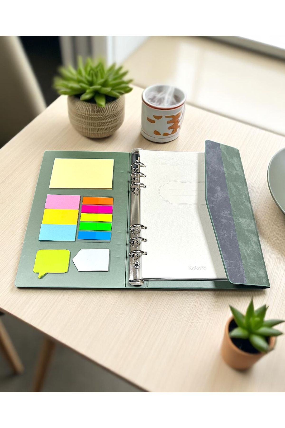 Kokoro Design Enso Mekanizmalı Defter - 16x23 cm, Vegan Termo Deri Kaplama, Sert Mıknatıslı Kapaklı, Çizgili