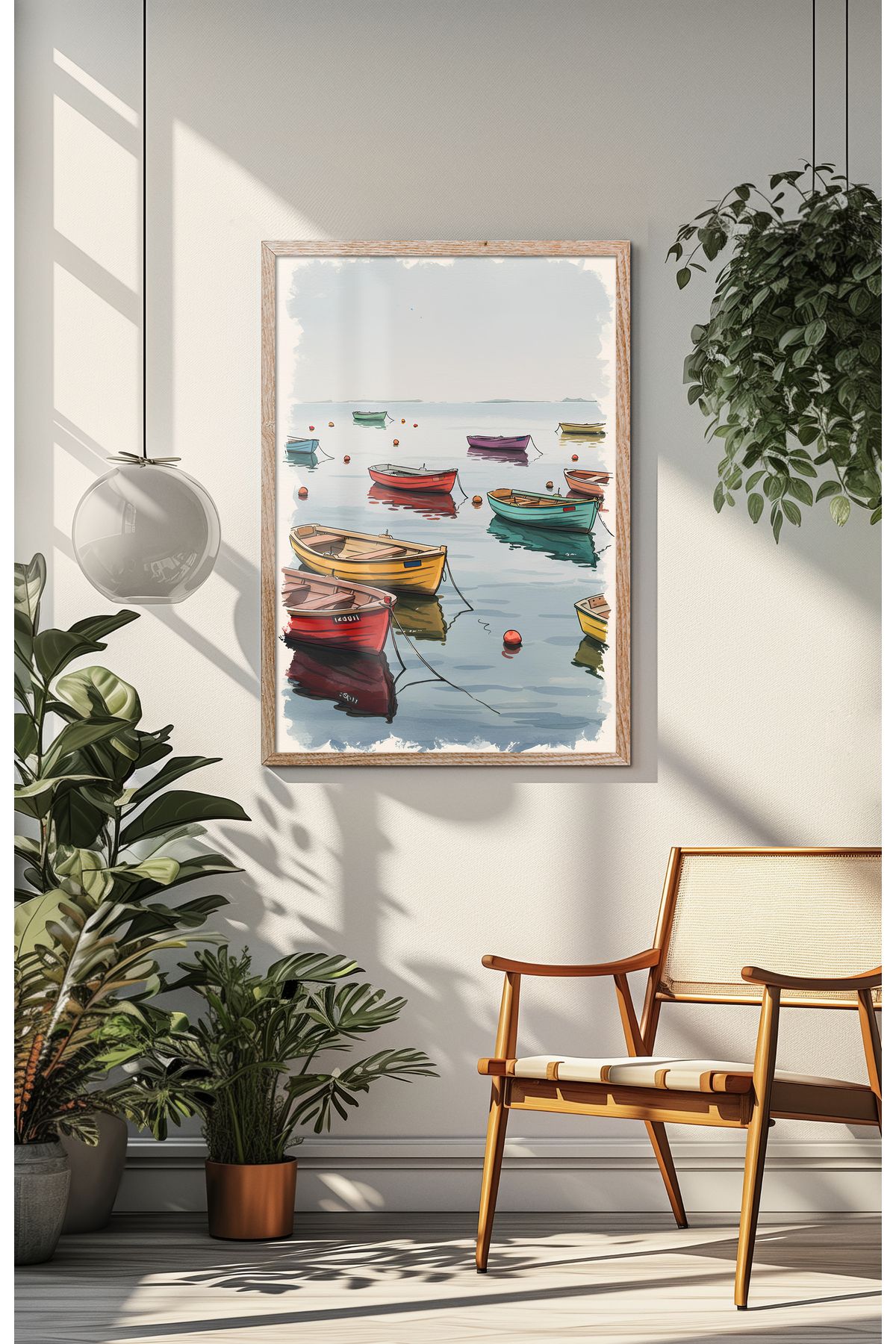 sames decoration Sulu boya tekniğini andıran kayıklar tablosu - tekli tablo